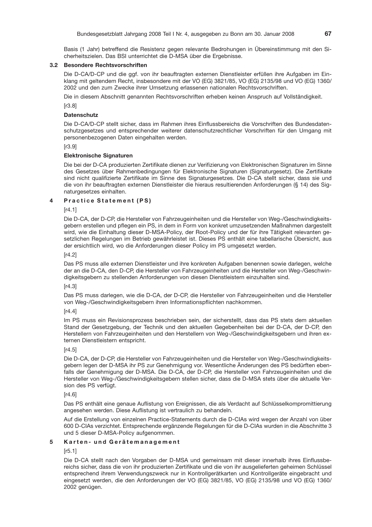 BGBl. 2008, Seite 67 — Originalseite als Abbildung