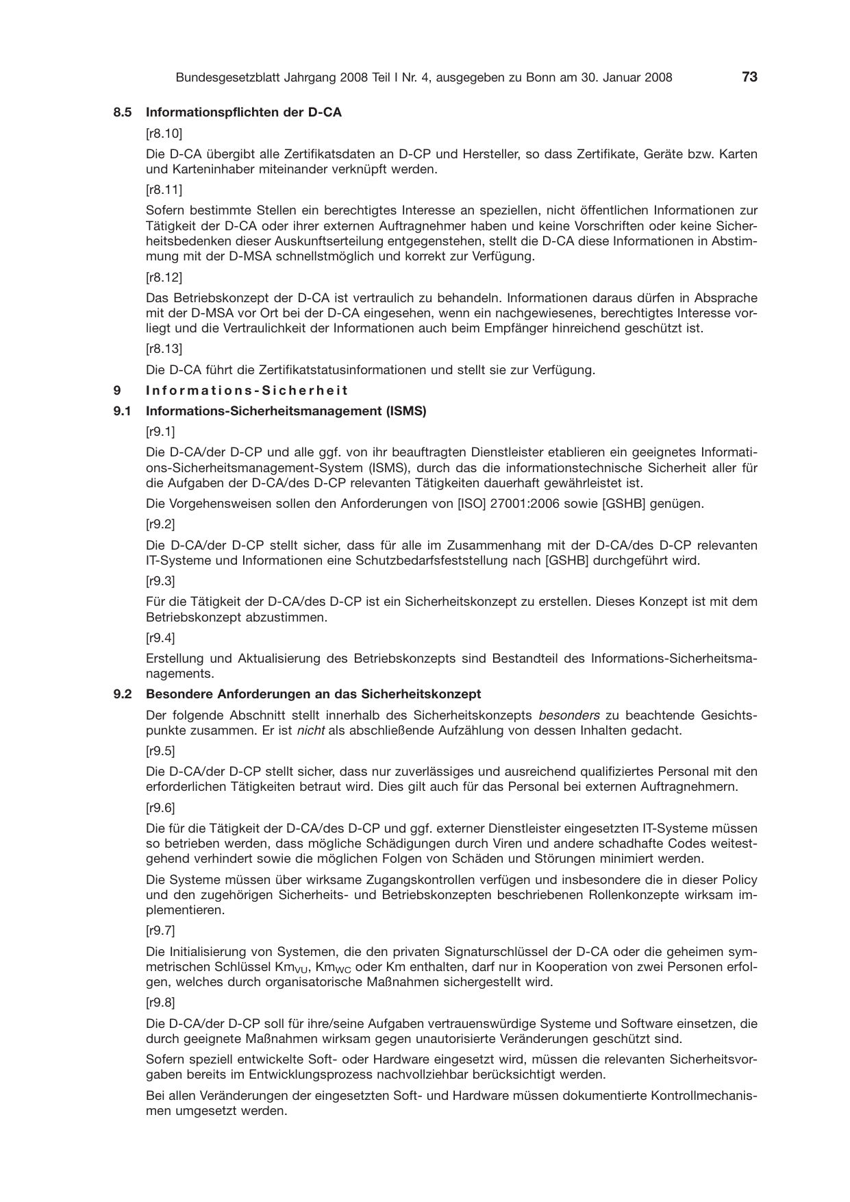 BGBl. 2008, Seite 73 — Originalseite als Abbildung