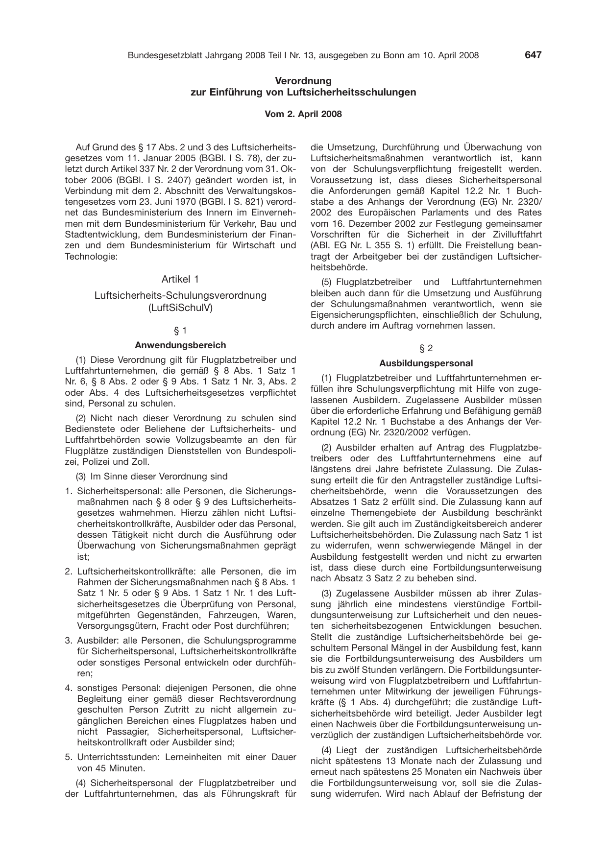BGBl. 2008, Seite 647 — Originalseite als Abbildung