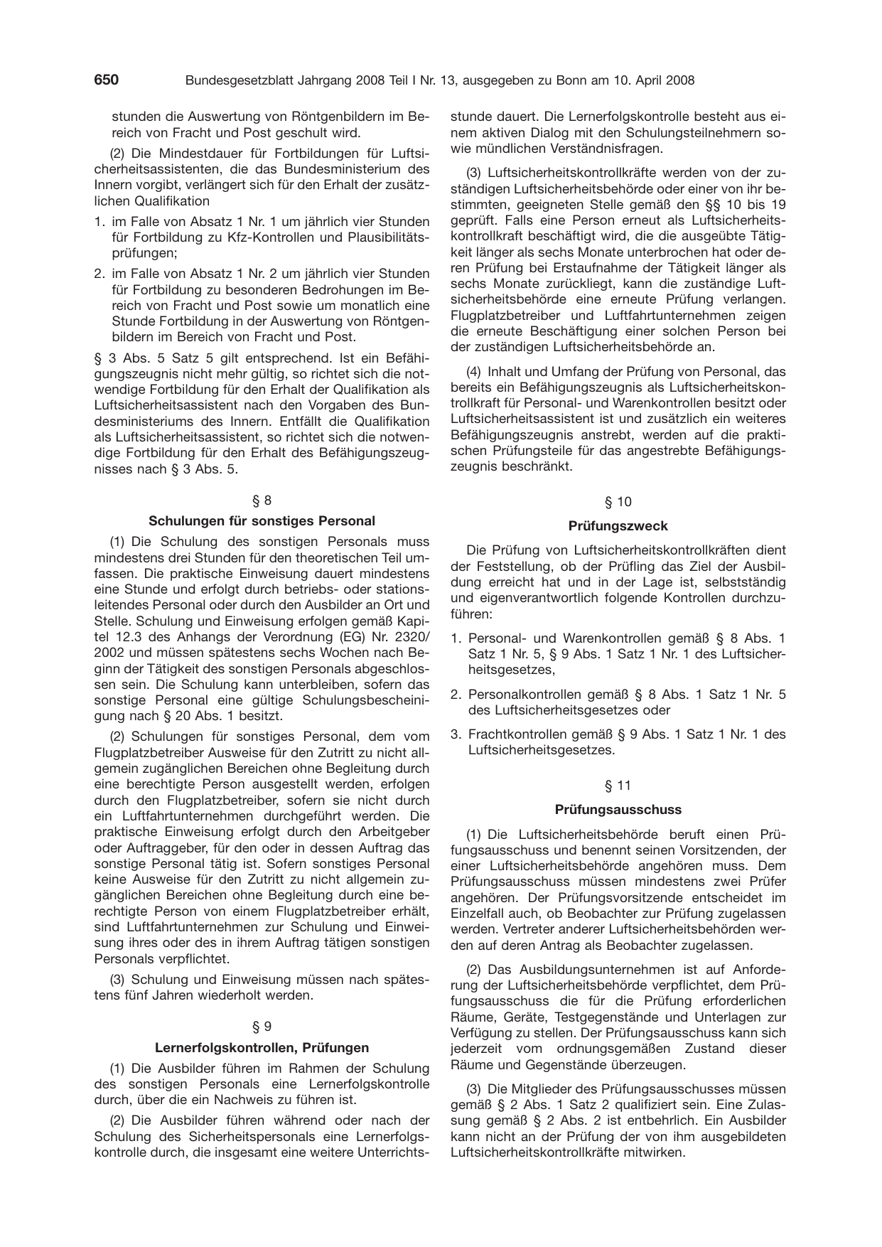 BGBl. 2008, Seite 650 — Originalseite als Abbildung