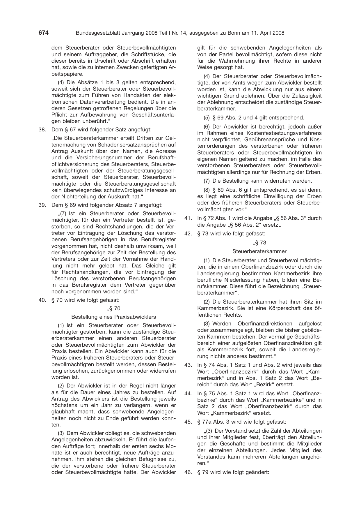 BGBl. 2008, Seite 674 — Originalseite als Abbildung