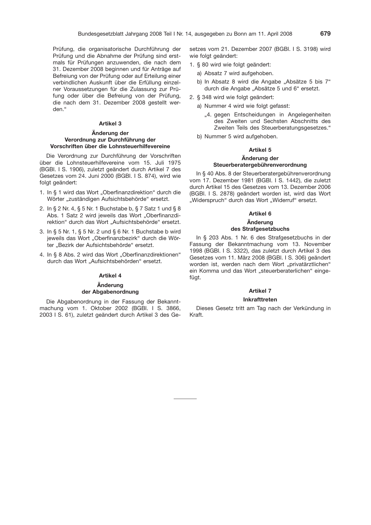 BGBl. 2008, Seite 679 — Originalseite als Abbildung