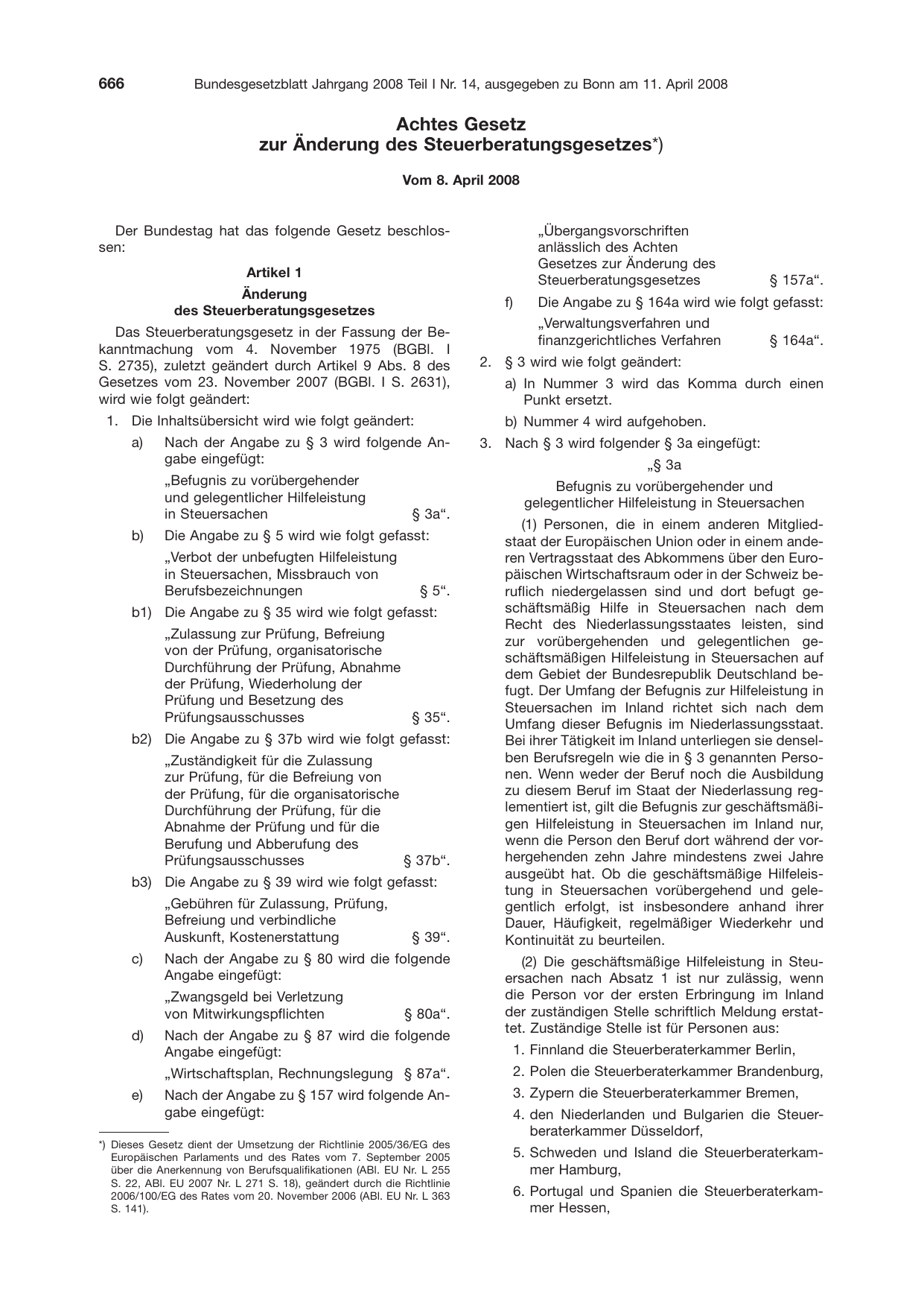 BGBl. 2008, Seite 666 — Originalseite als Abbildung