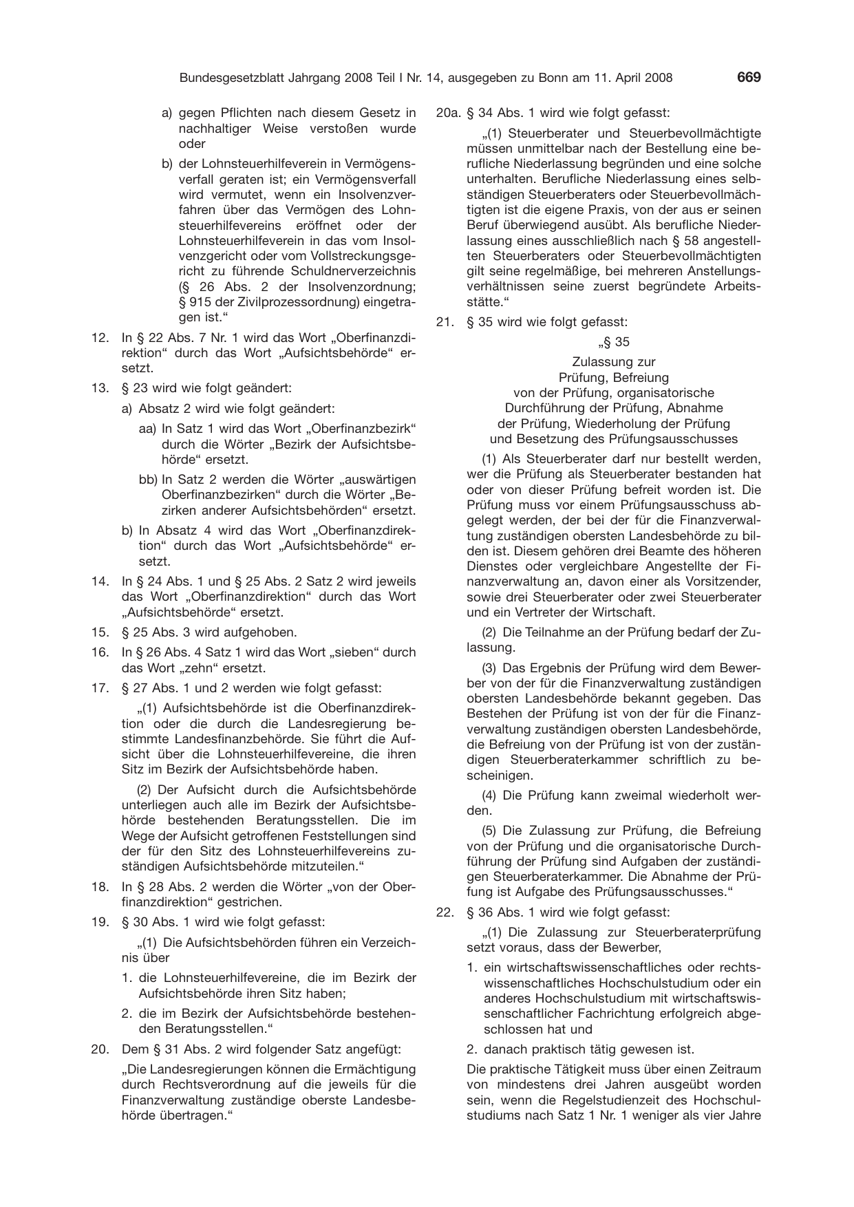 BGBl. 2008, Seite 669 — Originalseite als Abbildung