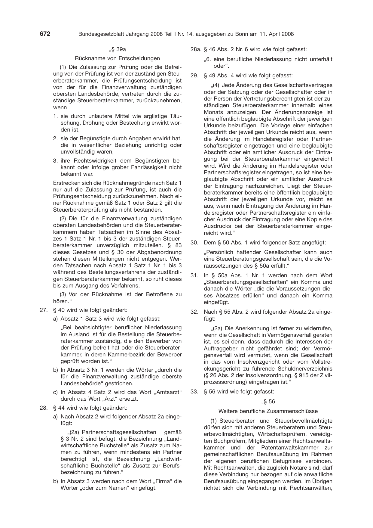 BGBl. 2008, Seite 672 — Originalseite als Abbildung