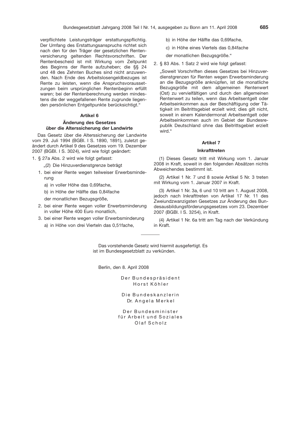 BGBl. 2008, Seite 685 — Originalseite als Abbildung
