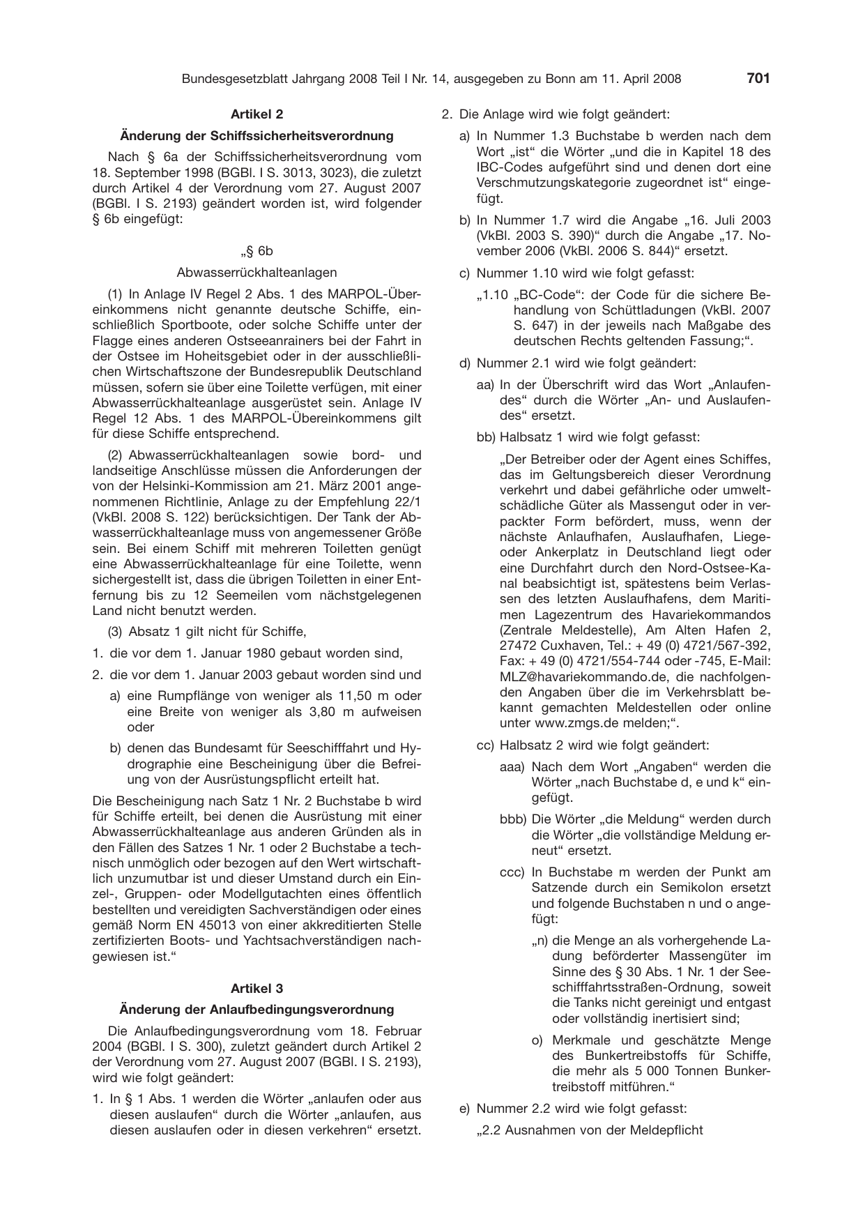 BGBl. 2008, Seite 701 — Originalseite als Abbildung
