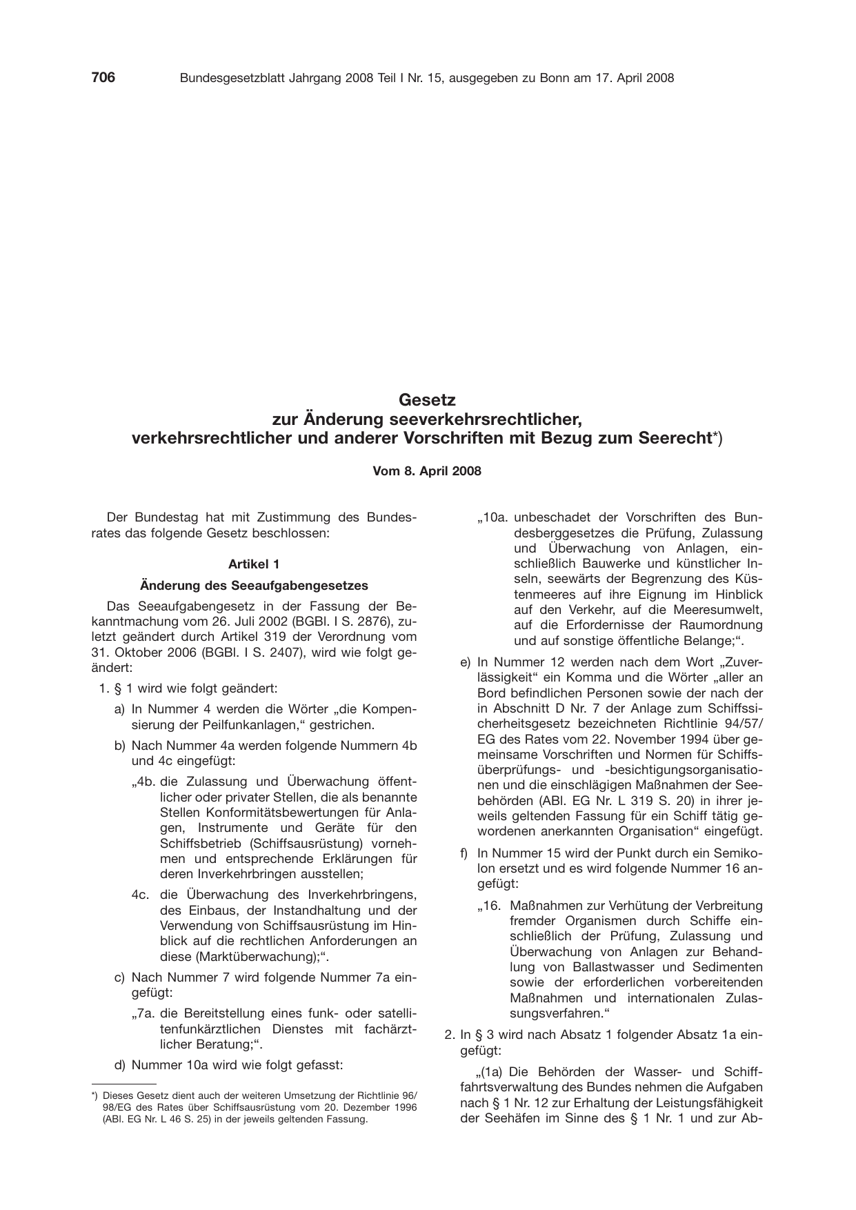 BGBl. 2008, Seite 706 — Originalseite als Abbildung