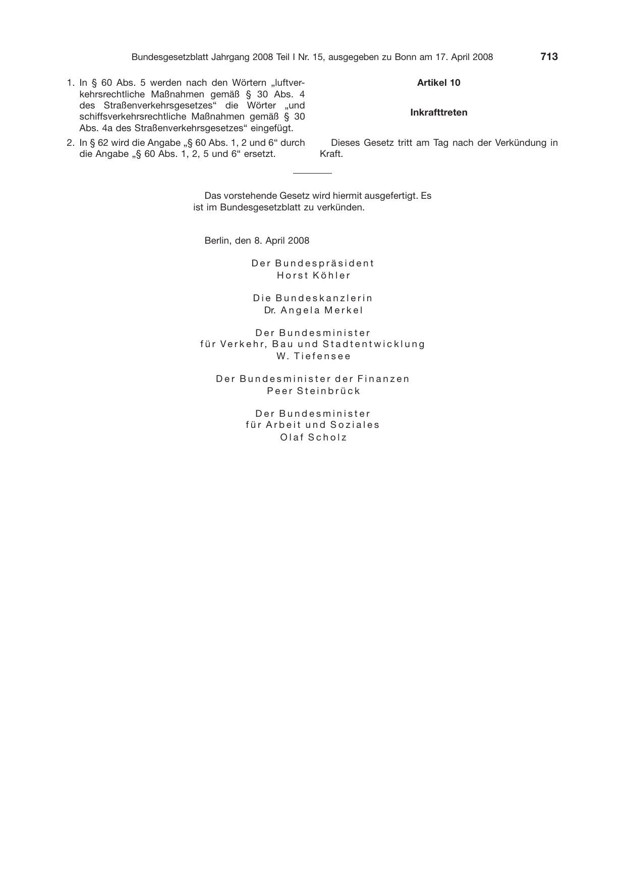 BGBl. 2008, Seite 713 — Originalseite als Abbildung