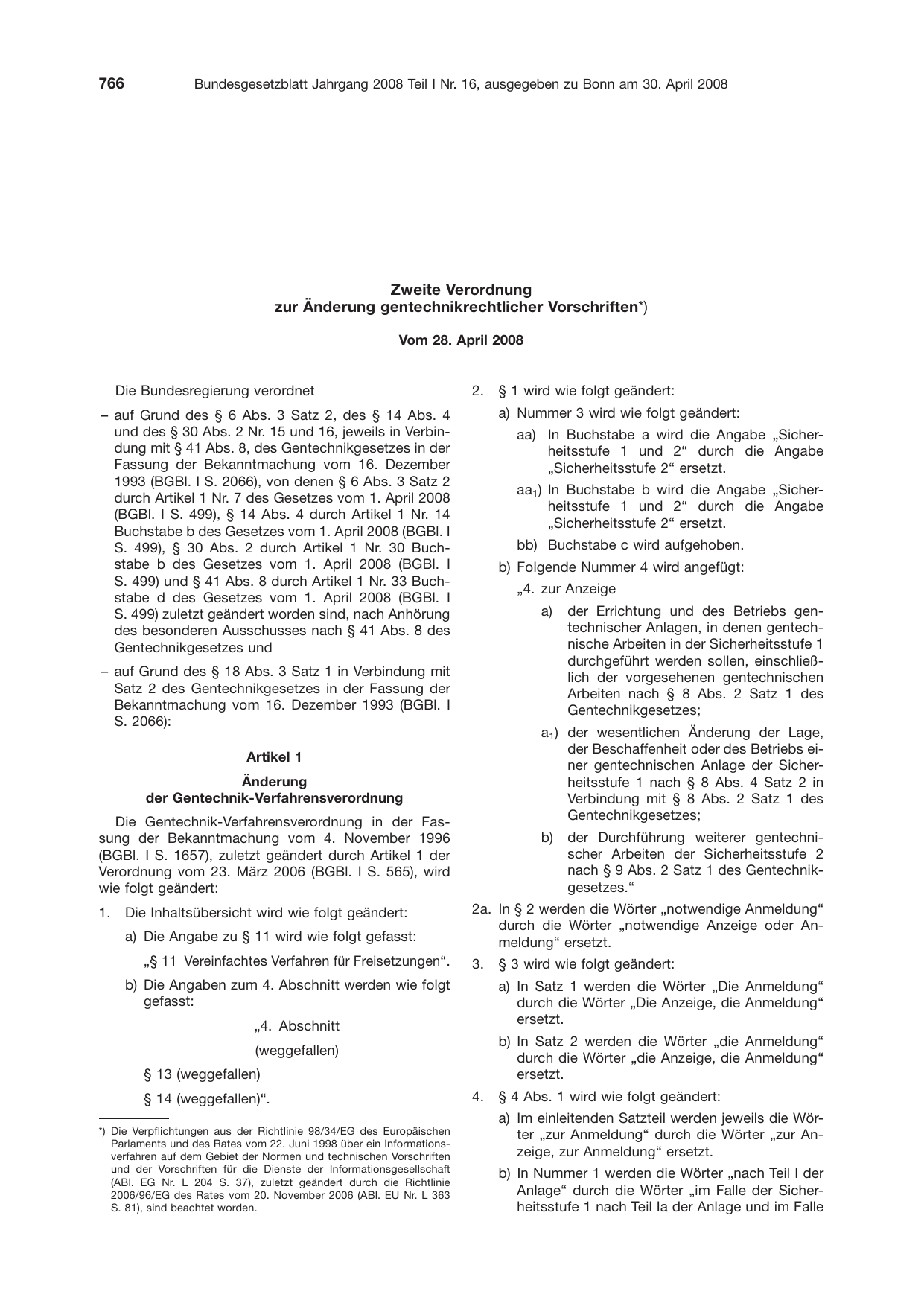 BGBl. 2008, Seite 766 — Originalseite als Abbildung