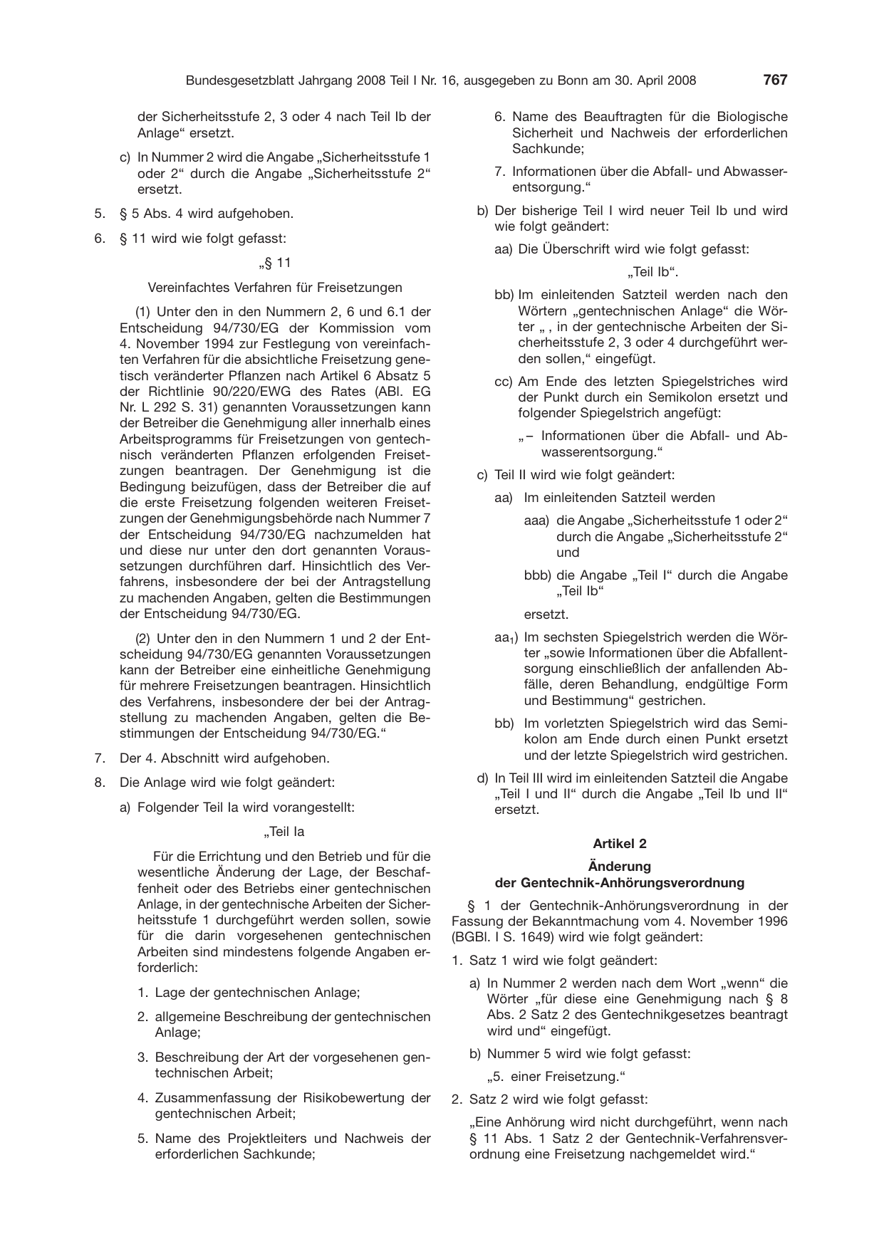BGBl. 2008, Seite 767 — Originalseite als Abbildung