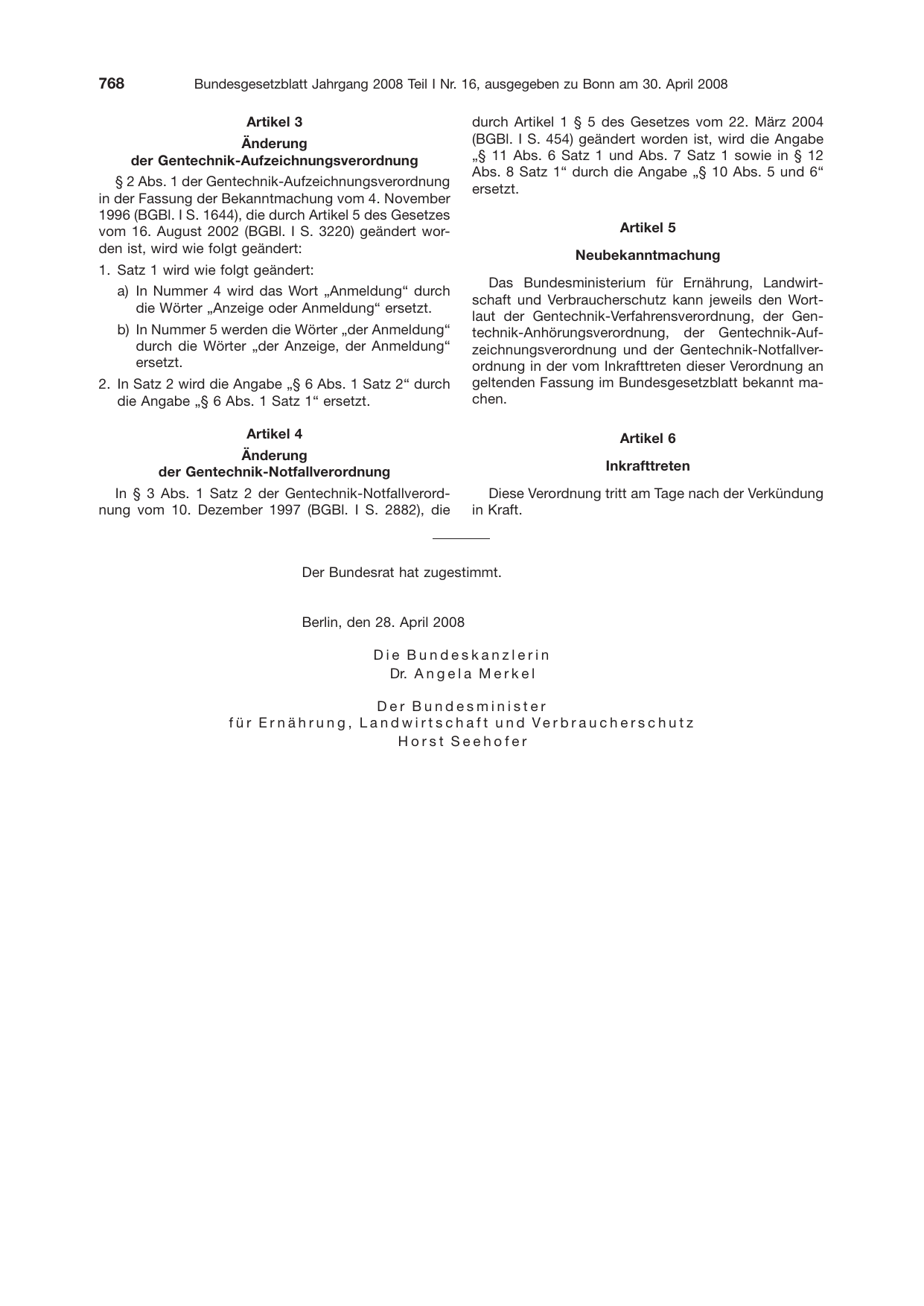 BGBl. 2008, Seite 768 — Originalseite als Abbildung