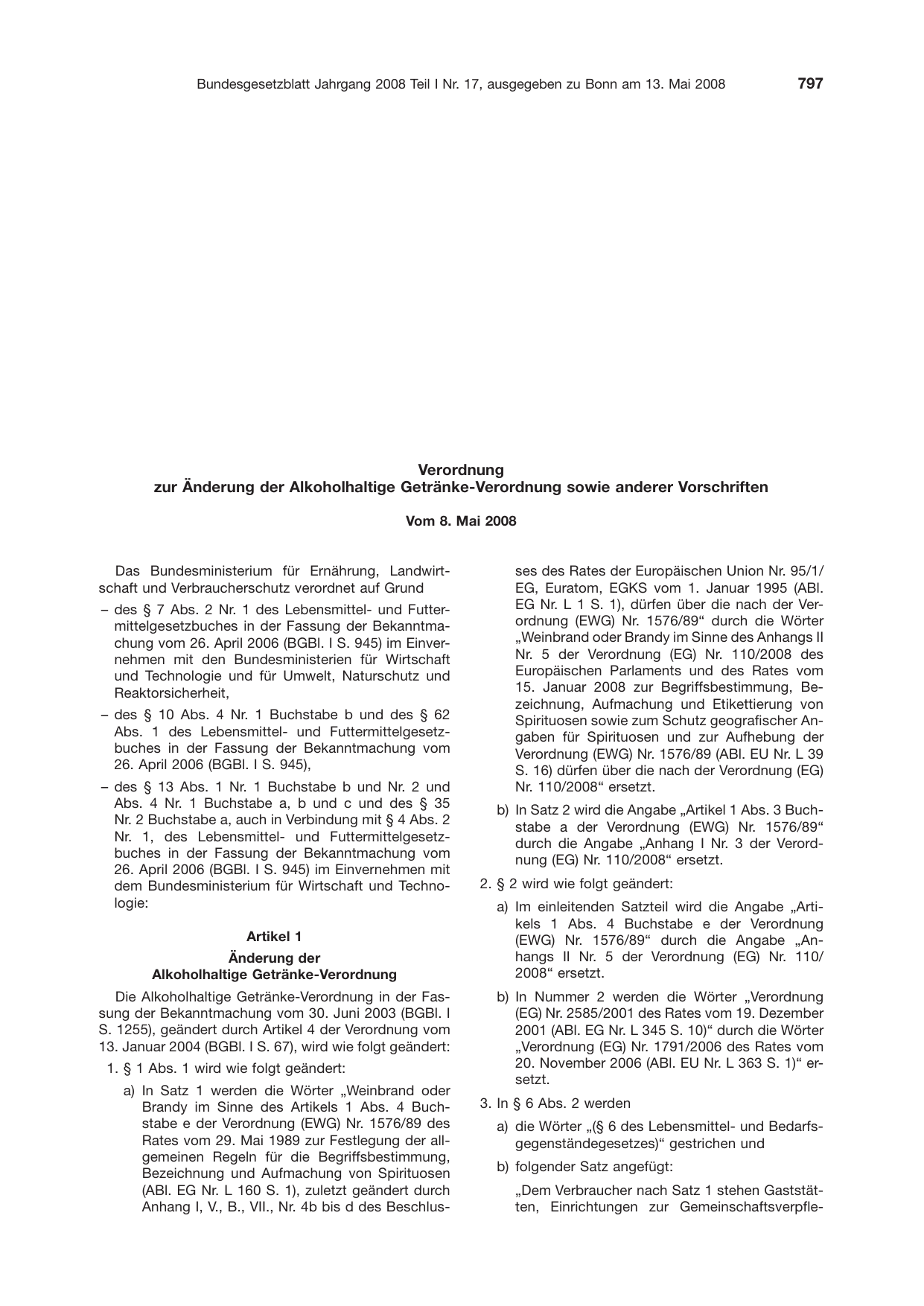 BGBl. 2008, Seite 797 — Originalseite als Abbildung