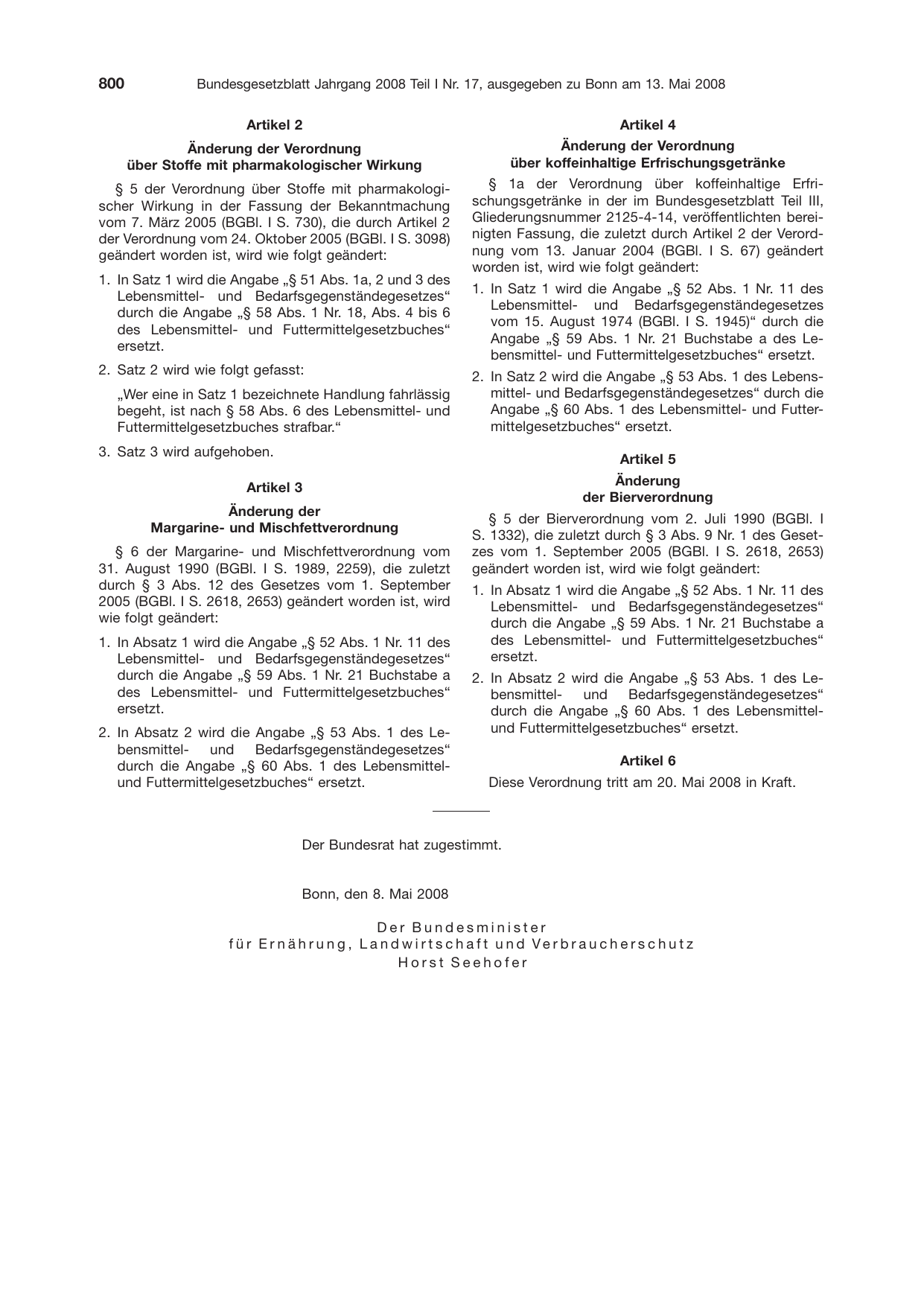 BGBl. 2008, Seite 800 — Originalseite als Abbildung