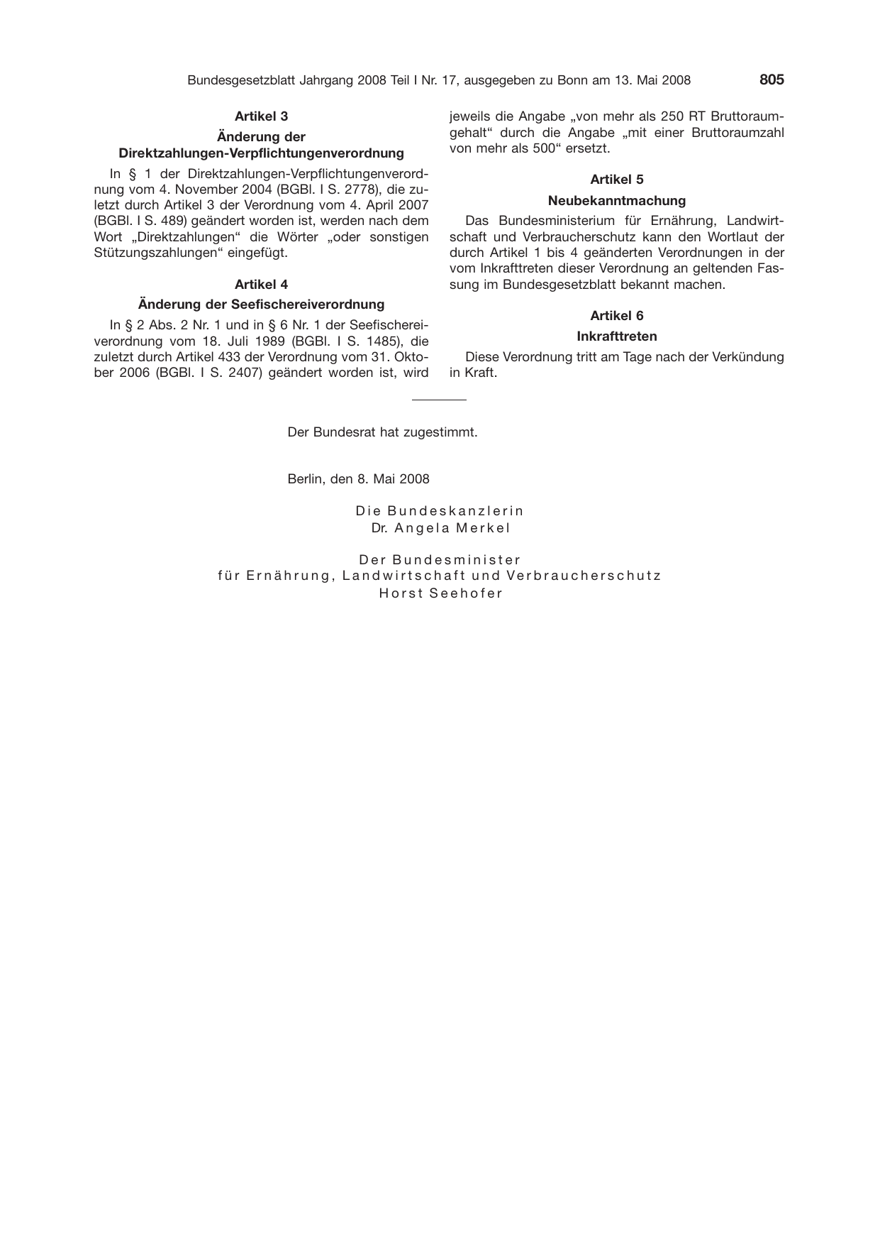 BGBl. 2008, Seite 805 — Originalseite als Abbildung