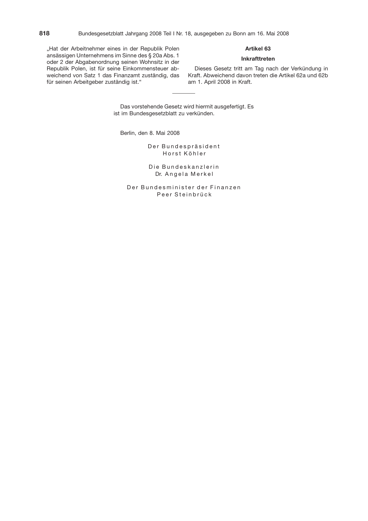 BGBl. 2008, Seite 818 — Originalseite als Abbildung