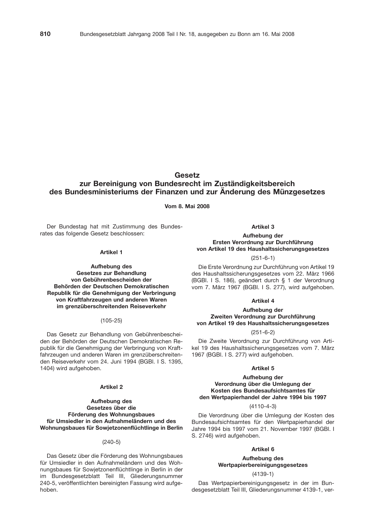BGBl. 2008, Seite 810 — Originalseite als Abbildung