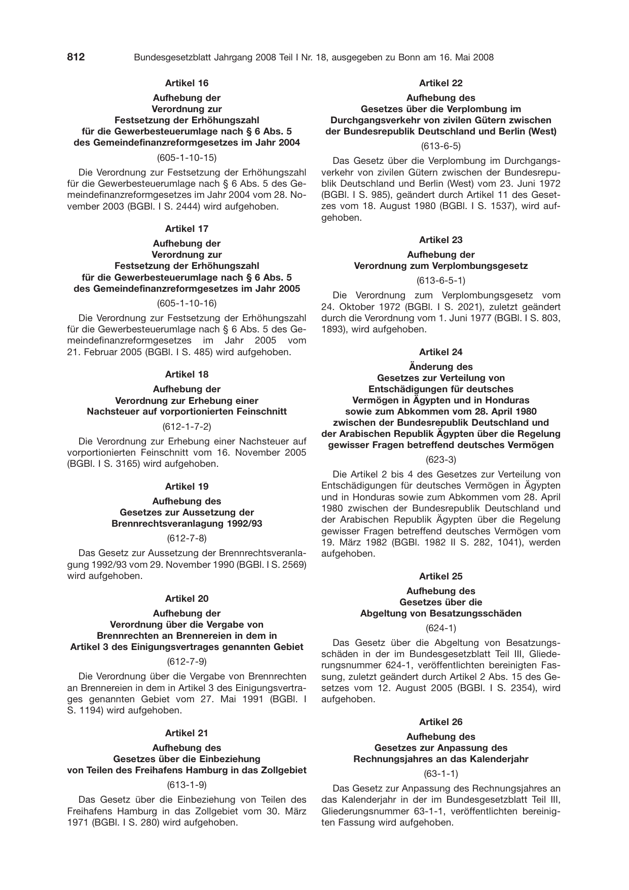 BGBl. 2008, Seite 812 — Originalseite als Abbildung