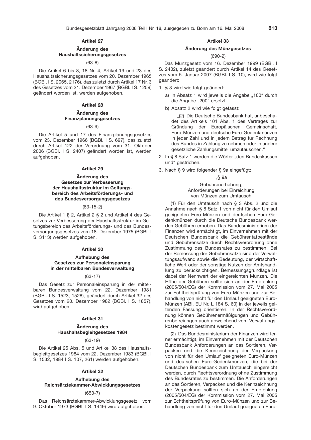 BGBl. 2008, Seite 813 — Originalseite als Abbildung