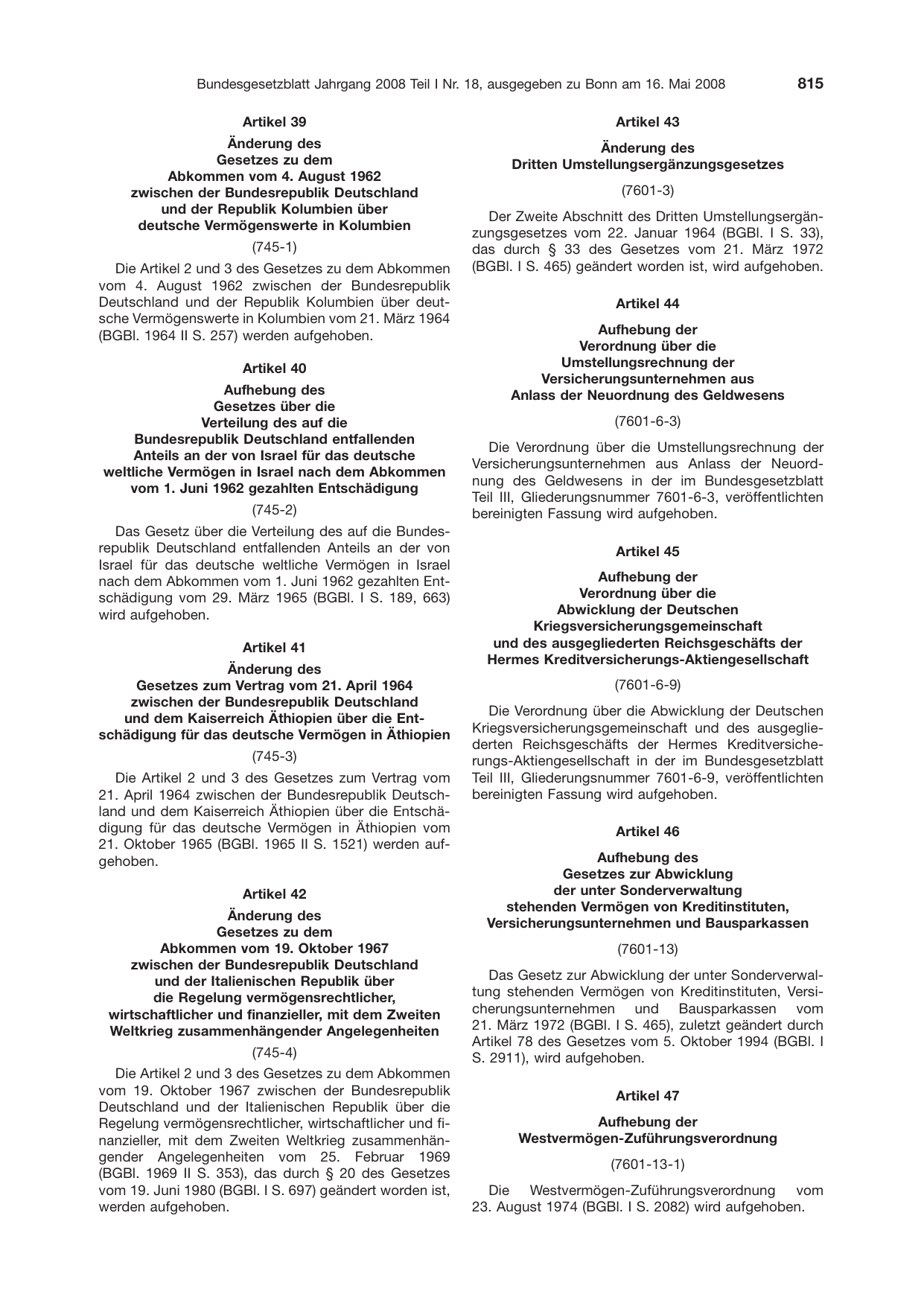 BGBl. 2008, Seite 815 — Originalseite als Abbildung