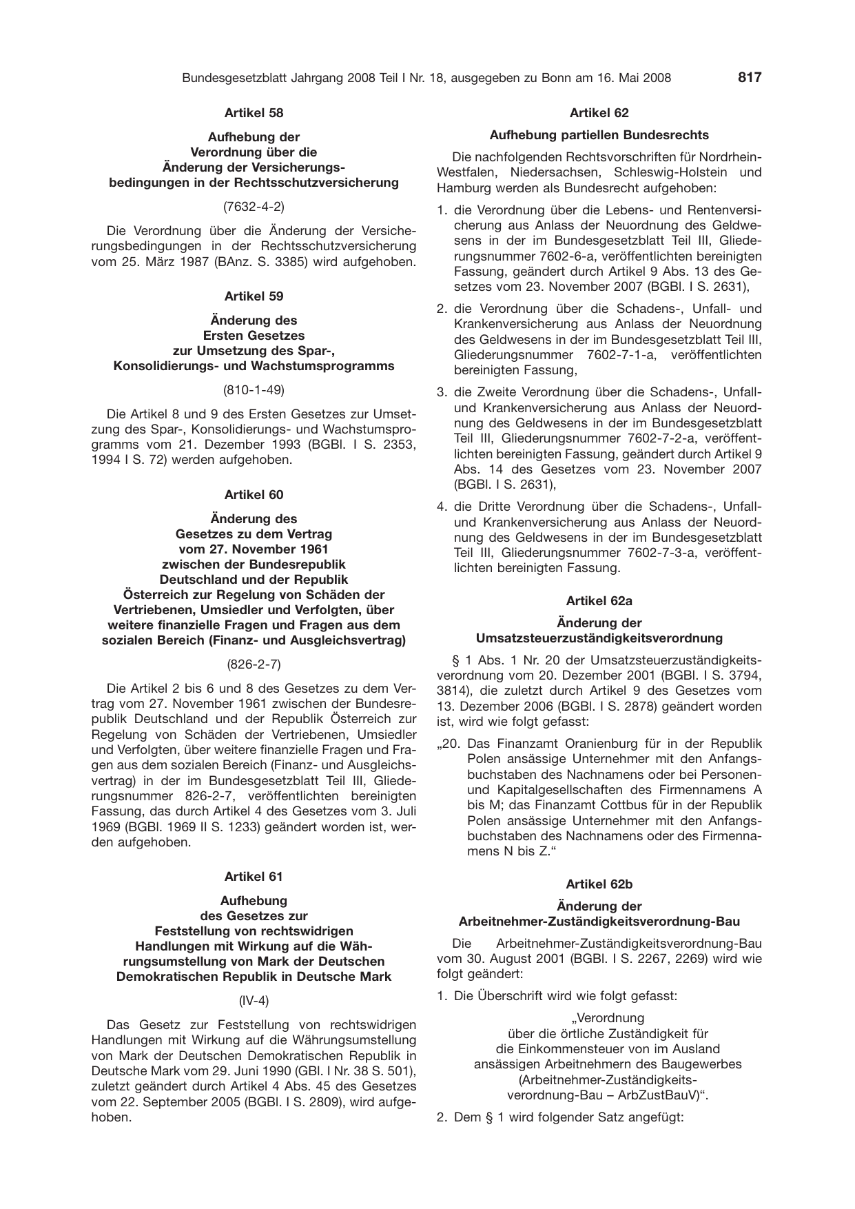 BGBl. 2008, Seite 817 — Originalseite als Abbildung