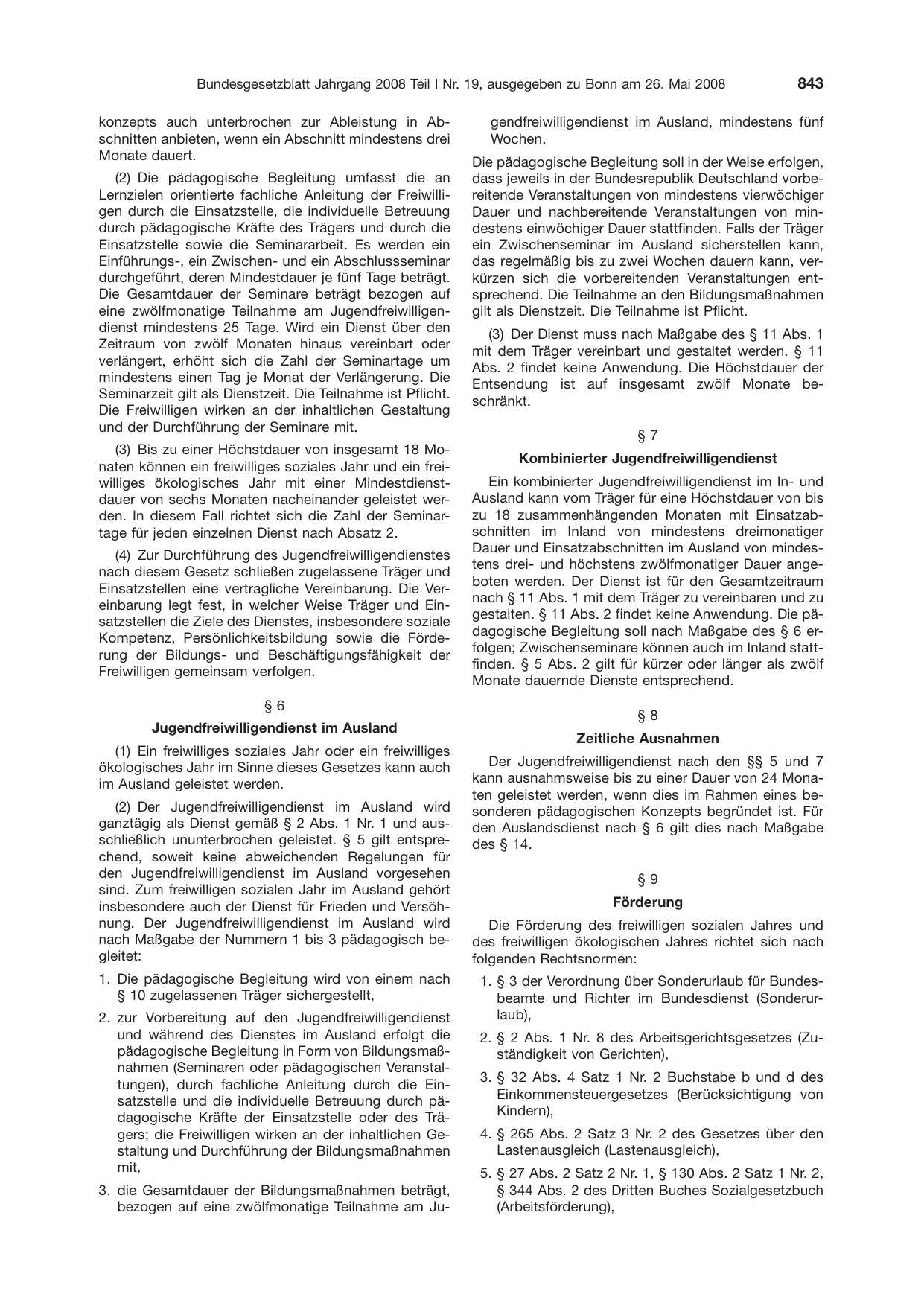 BGBl. 2008, Seite 843 — Originalseite als Abbildung