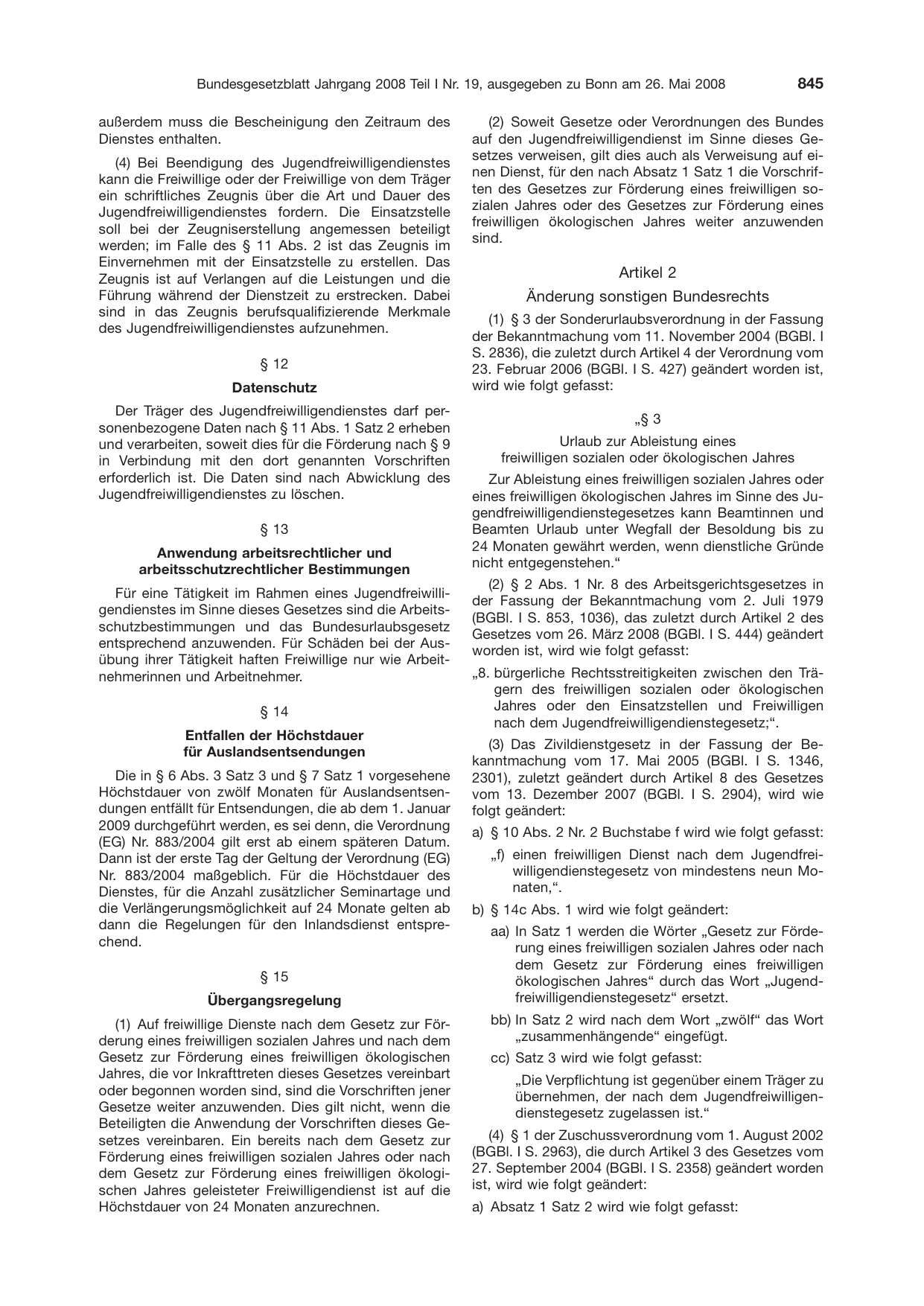 BGBl. 2008, Seite 845 — Originalseite als Abbildung
