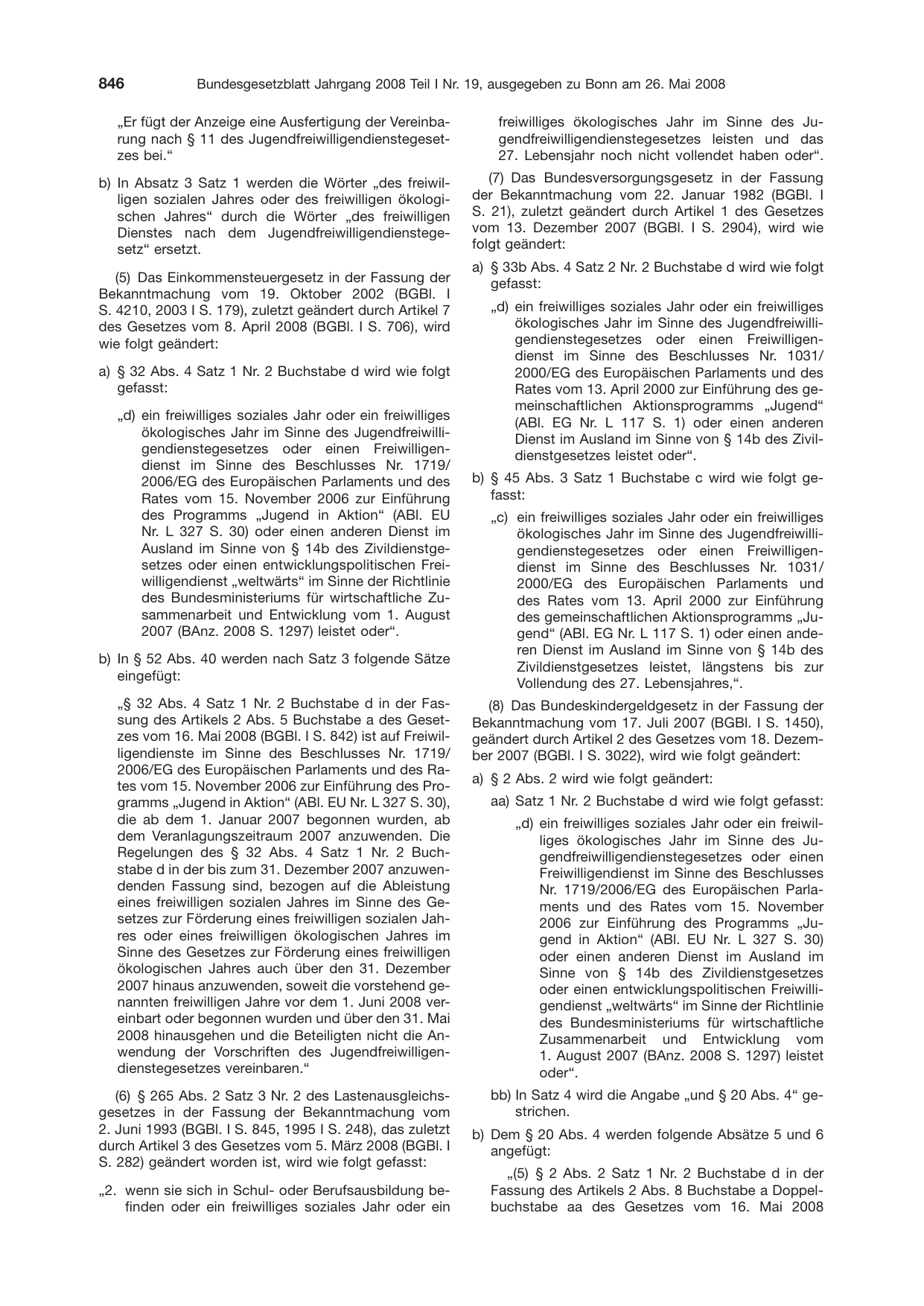 BGBl. 2008, Seite 846 — Originalseite als Abbildung