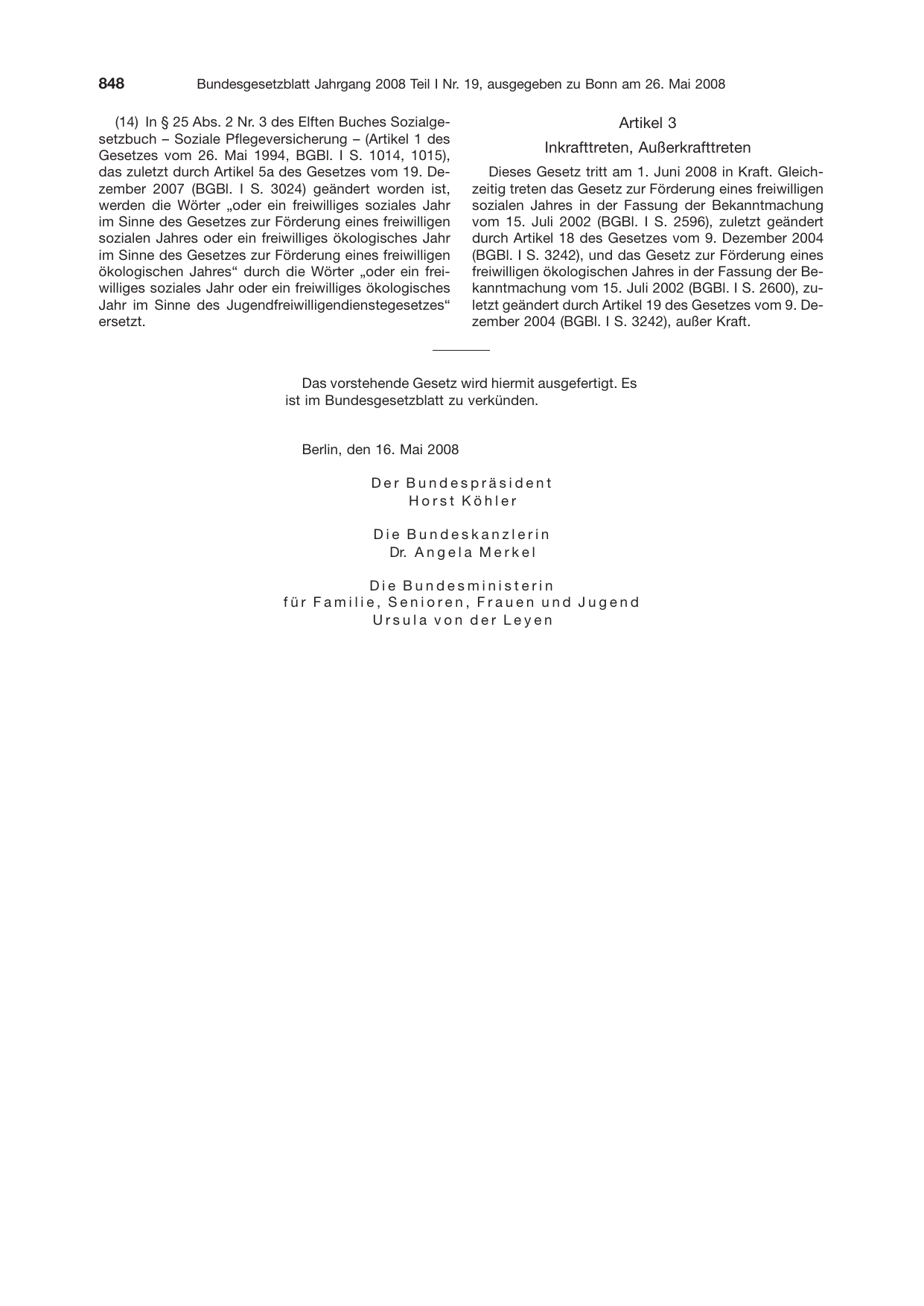 BGBl. 2008, Seite 848 — Originalseite als Abbildung