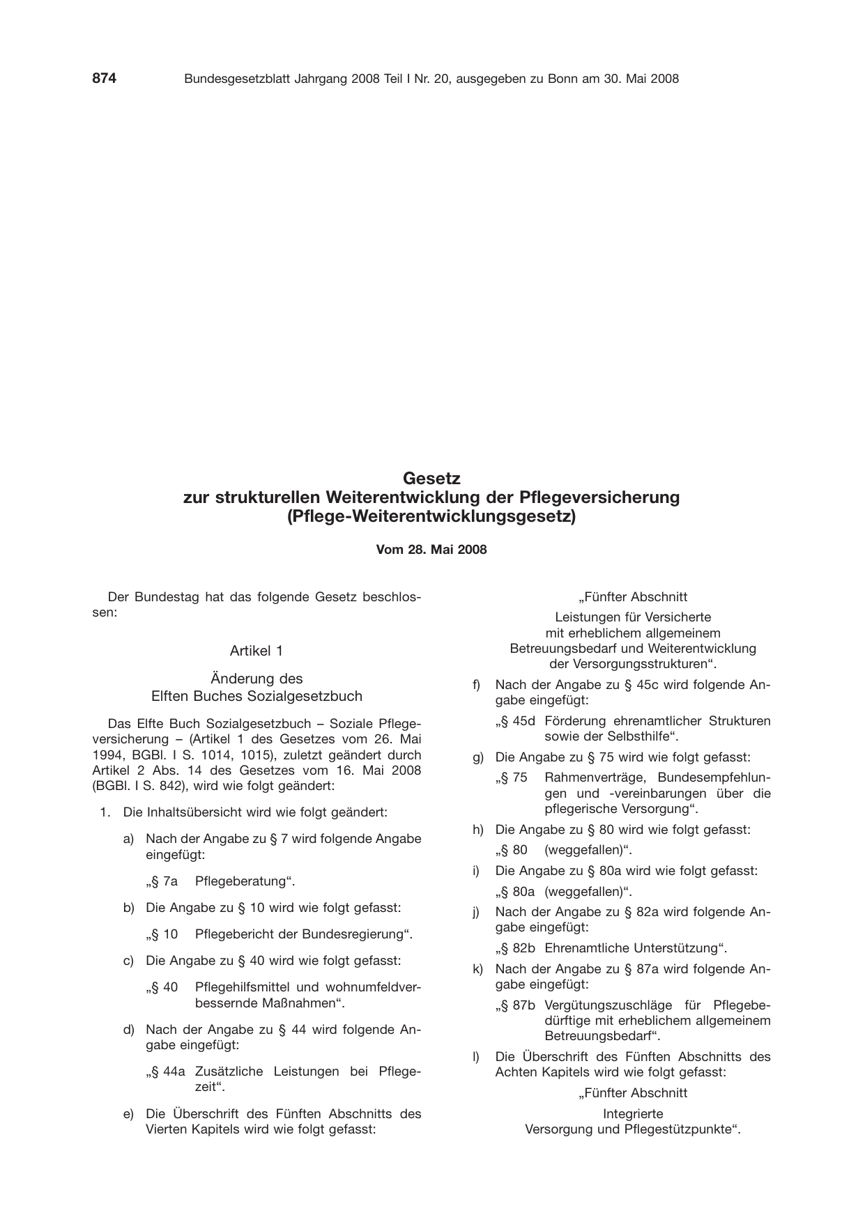 BGBl. 2008, Seite 874 — Originalseite als Abbildung