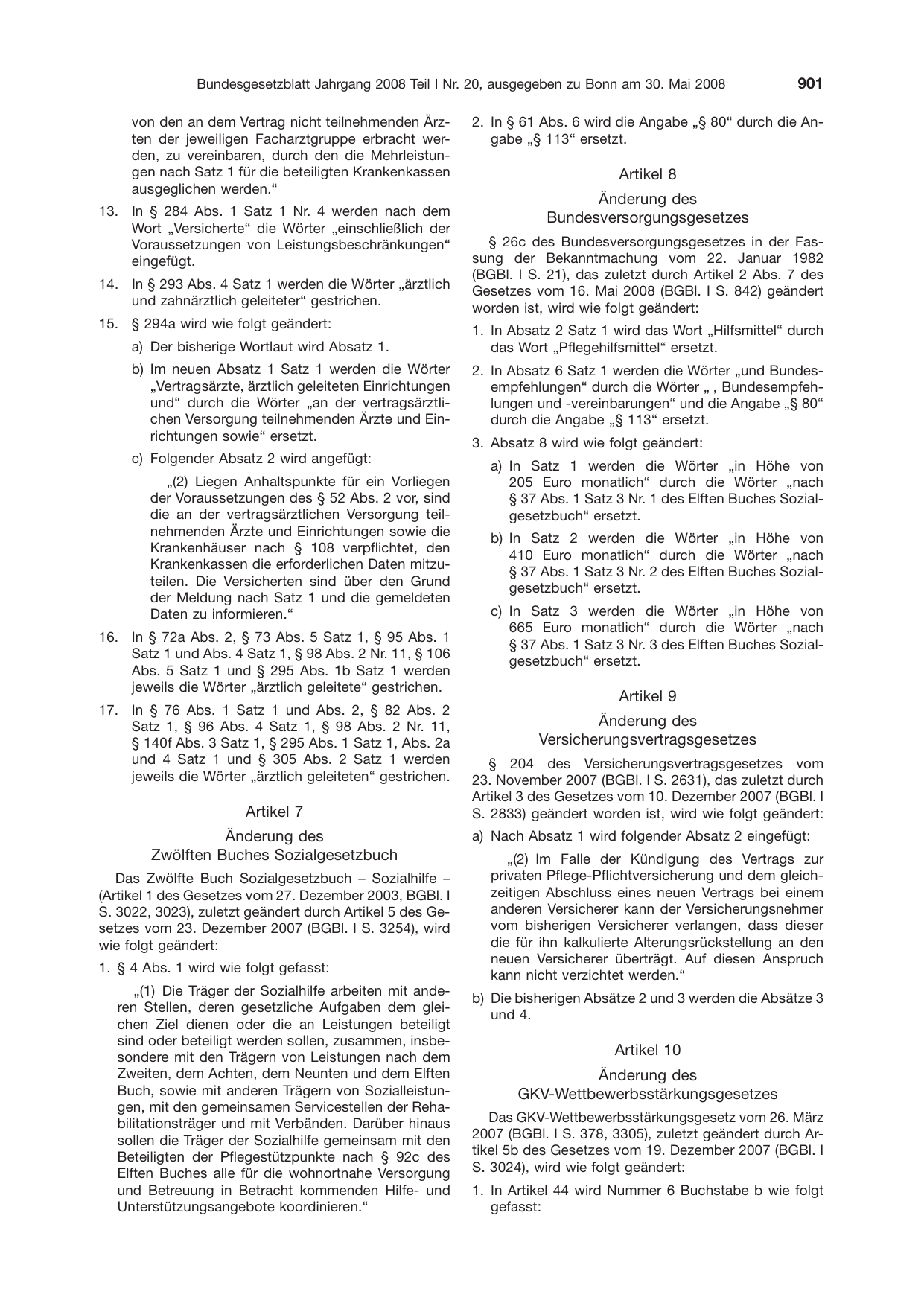 BGBl. 2008, Seite 901 — Originalseite als Abbildung