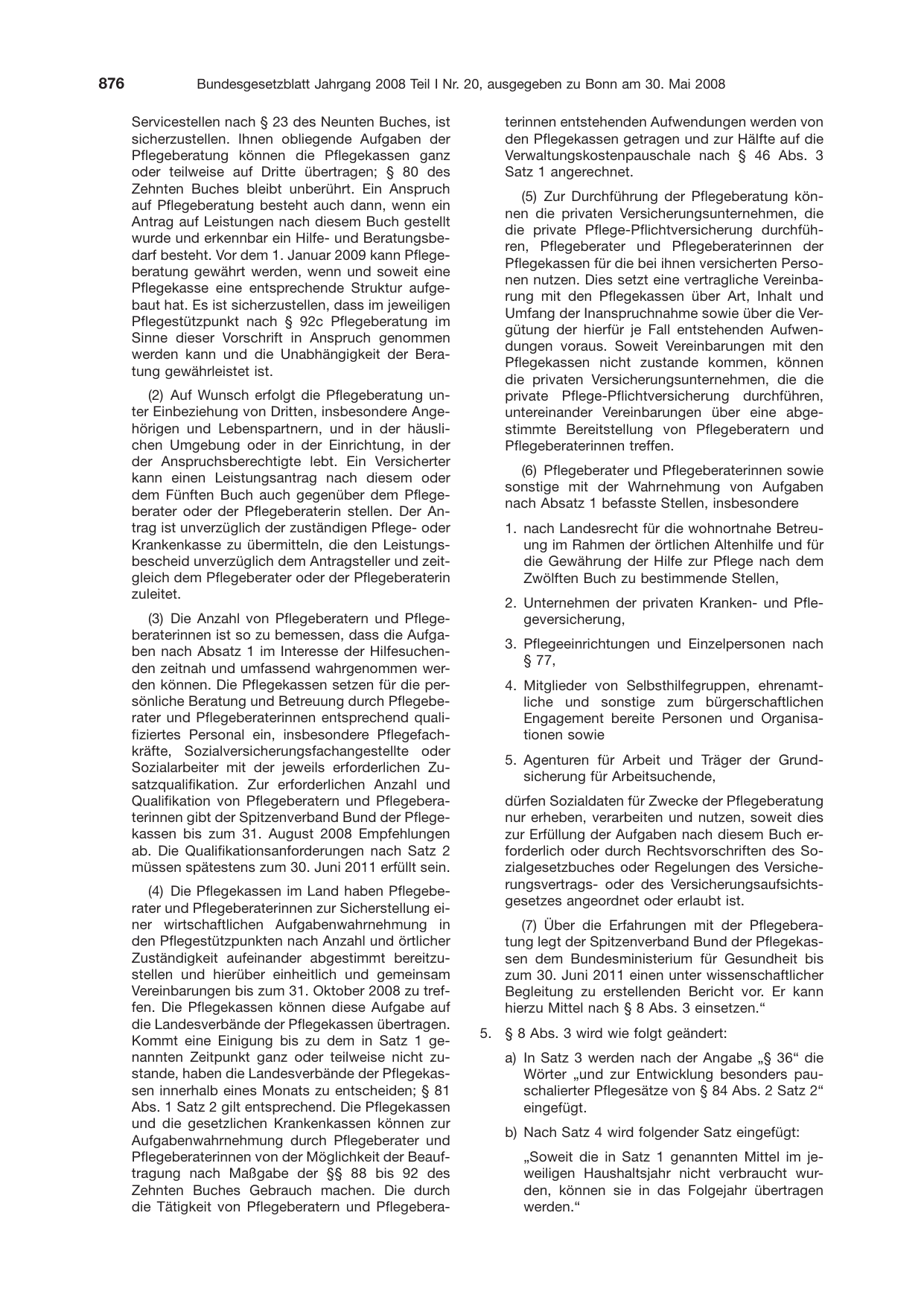 BGBl. 2008, Seite 876 — Originalseite als Abbildung