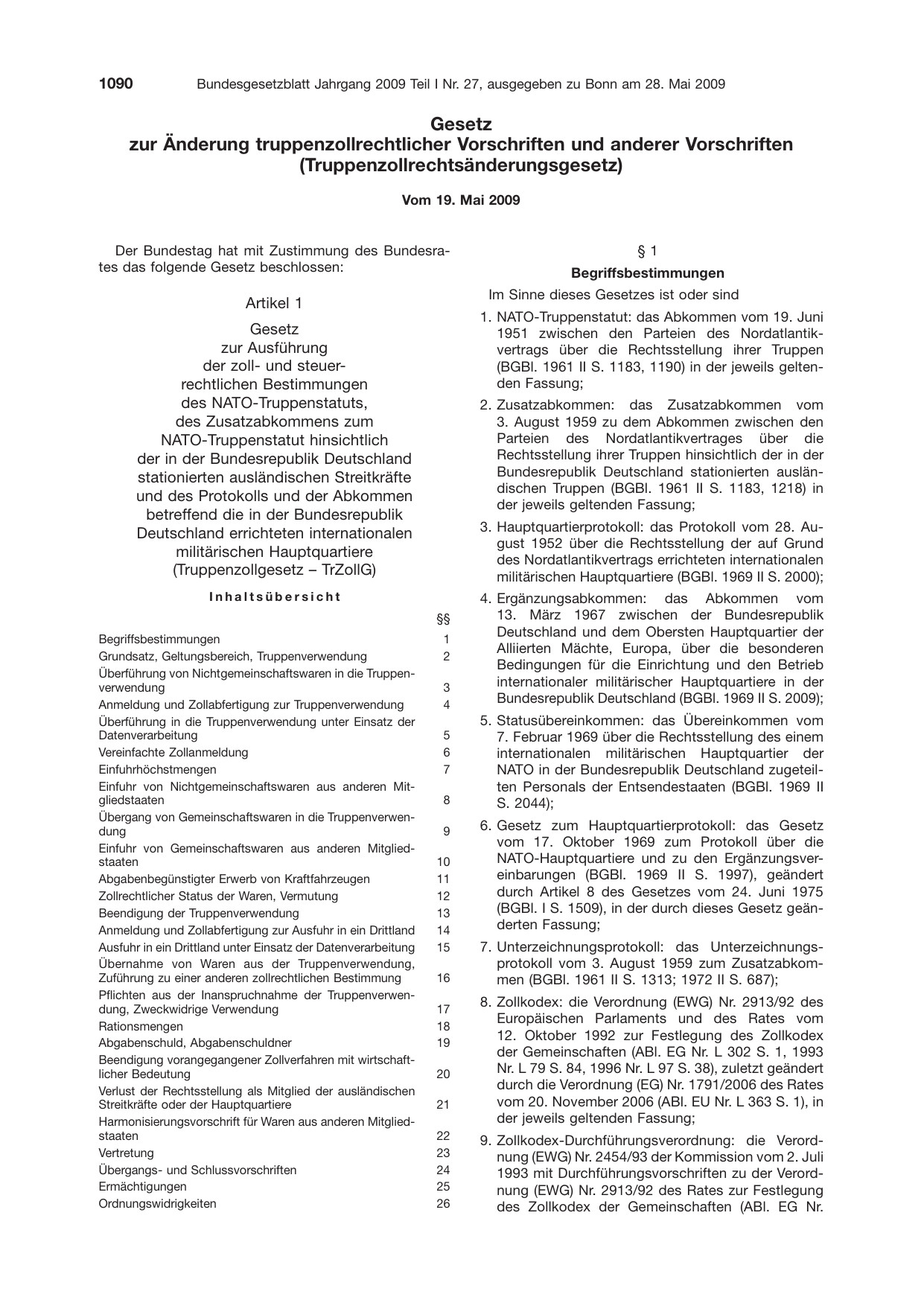 BGBl. 2009, Seite 1090 — Originalseite als Abbildung