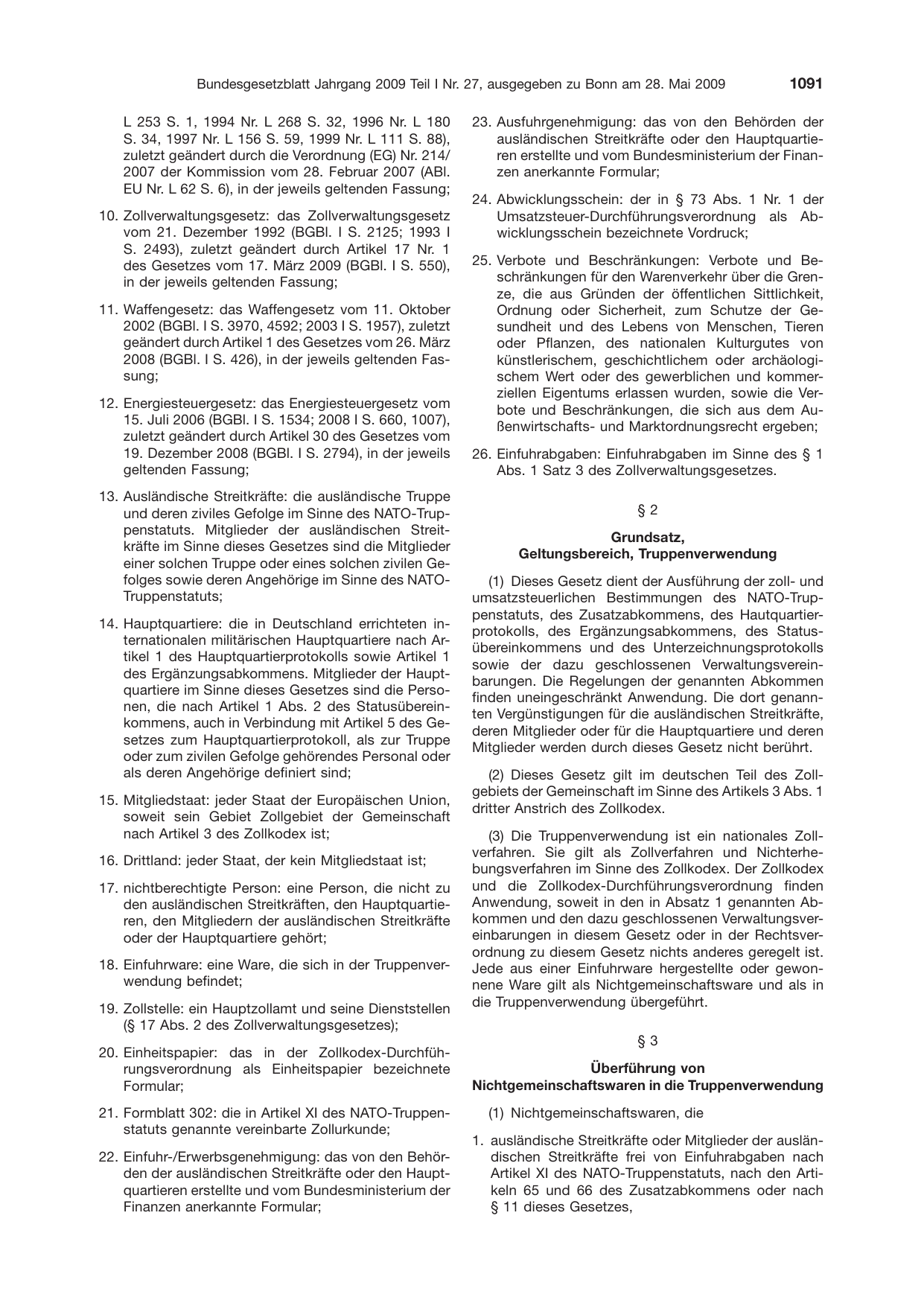 BGBl. 2009, Seite 1091 — Originalseite als Abbildung