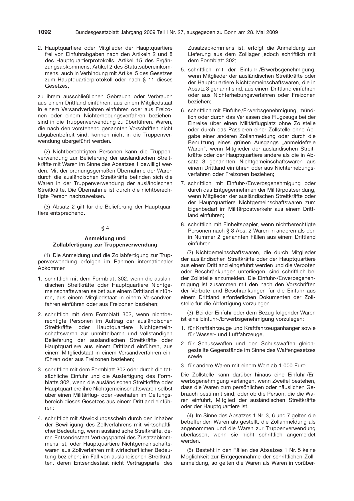 BGBl. 2009, Seite 1092 — Originalseite als Abbildung