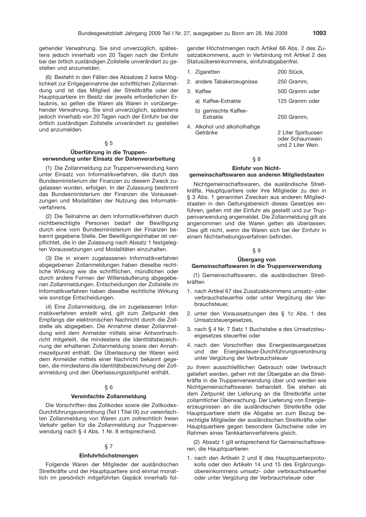 BGBl. 2009, Seite 1093 — Originalseite als Abbildung