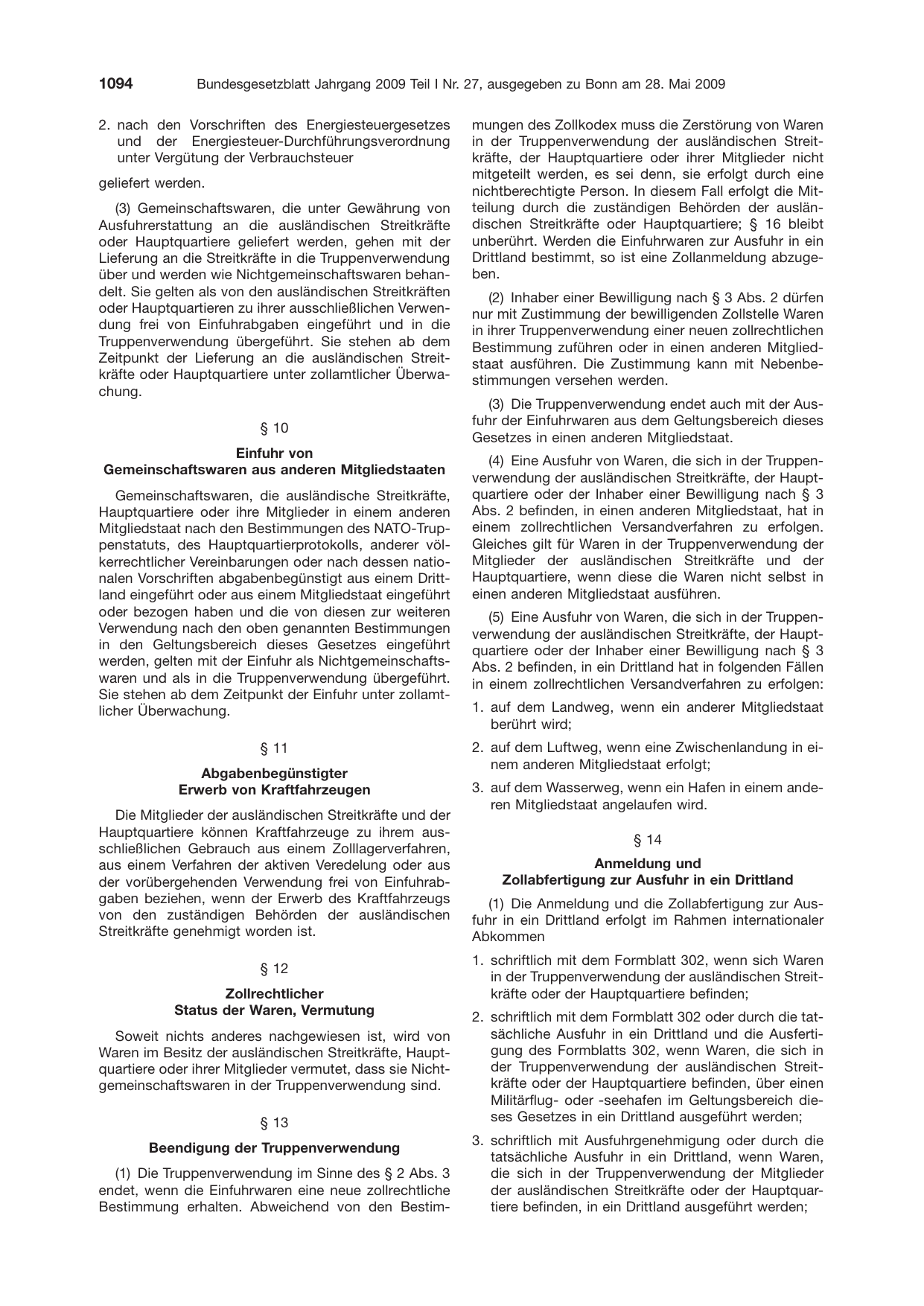 BGBl. 2009, Seite 1094 — Originalseite als Abbildung
