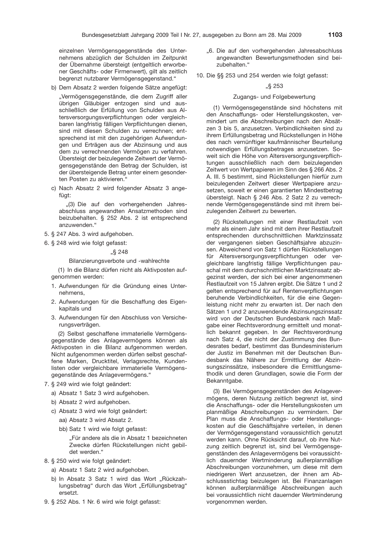 BGBl. 2009, Seite 1103 — Originalseite als Abbildung