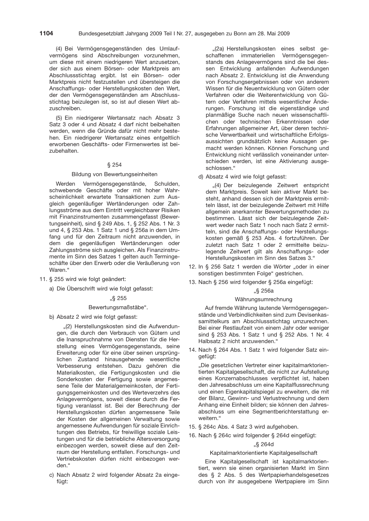 BGBl. 2009, Seite 1104 — Originalseite als Abbildung