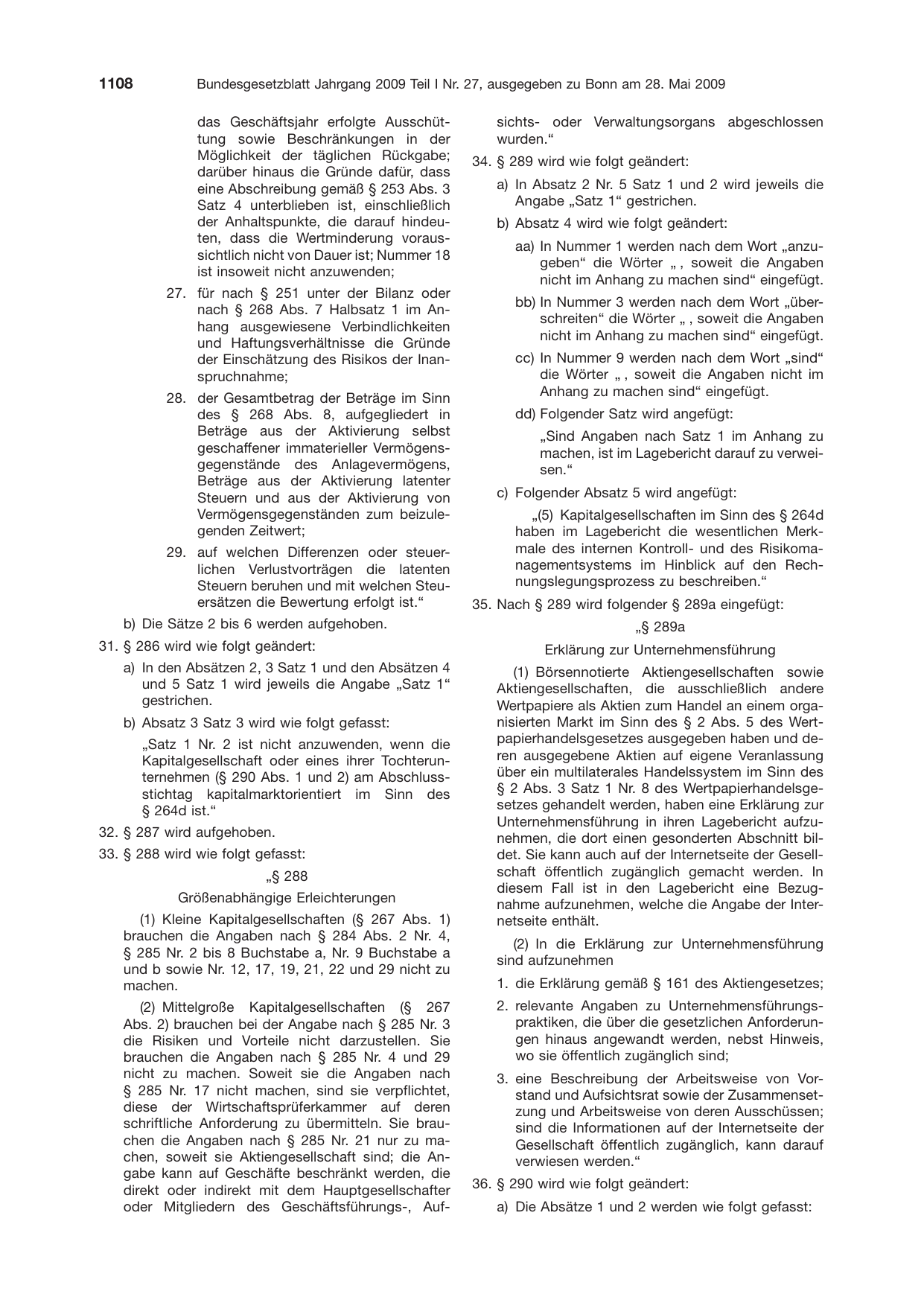 BGBl. 2009, Seite 1108 — Originalseite als Abbildung