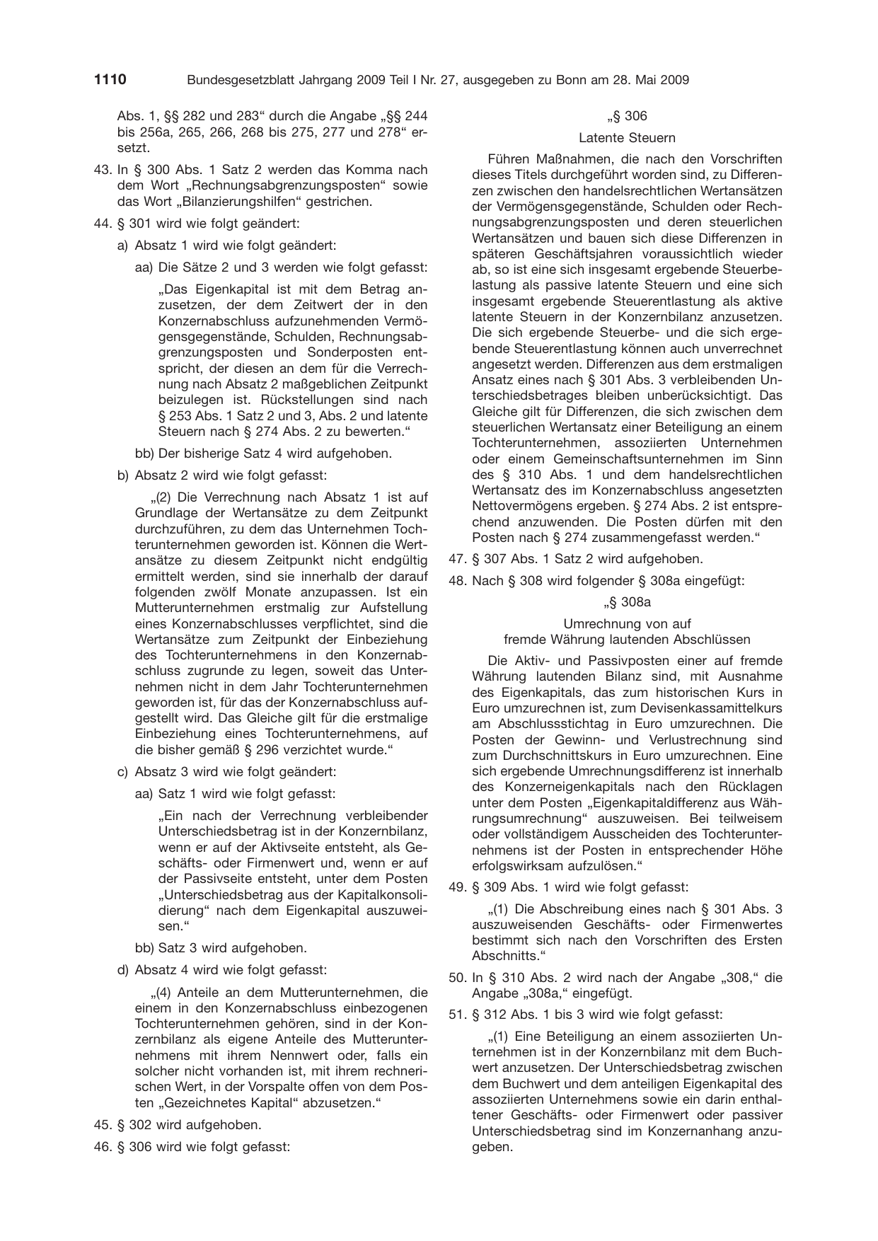 BGBl. 2009, Seite 1110 — Originalseite als Abbildung