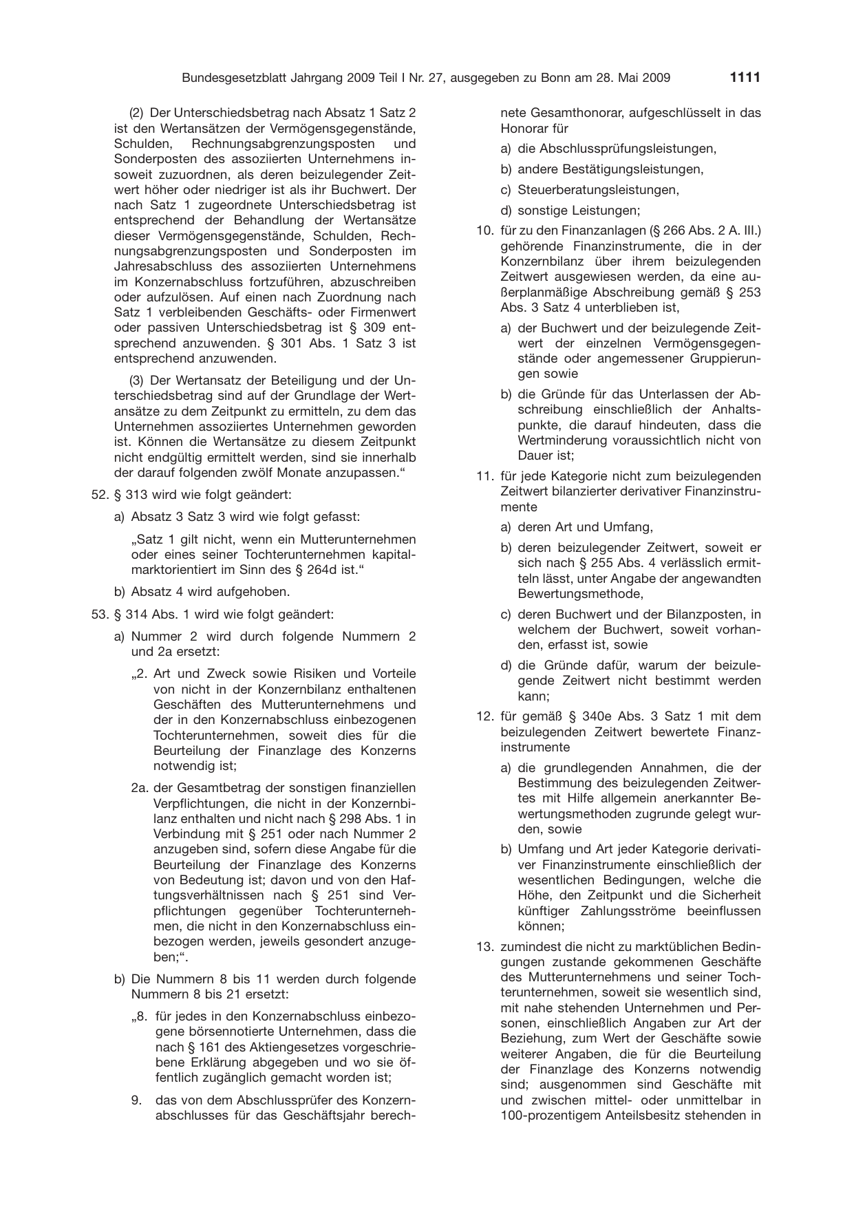 BGBl. 2009, Seite 1111 — Originalseite als Abbildung