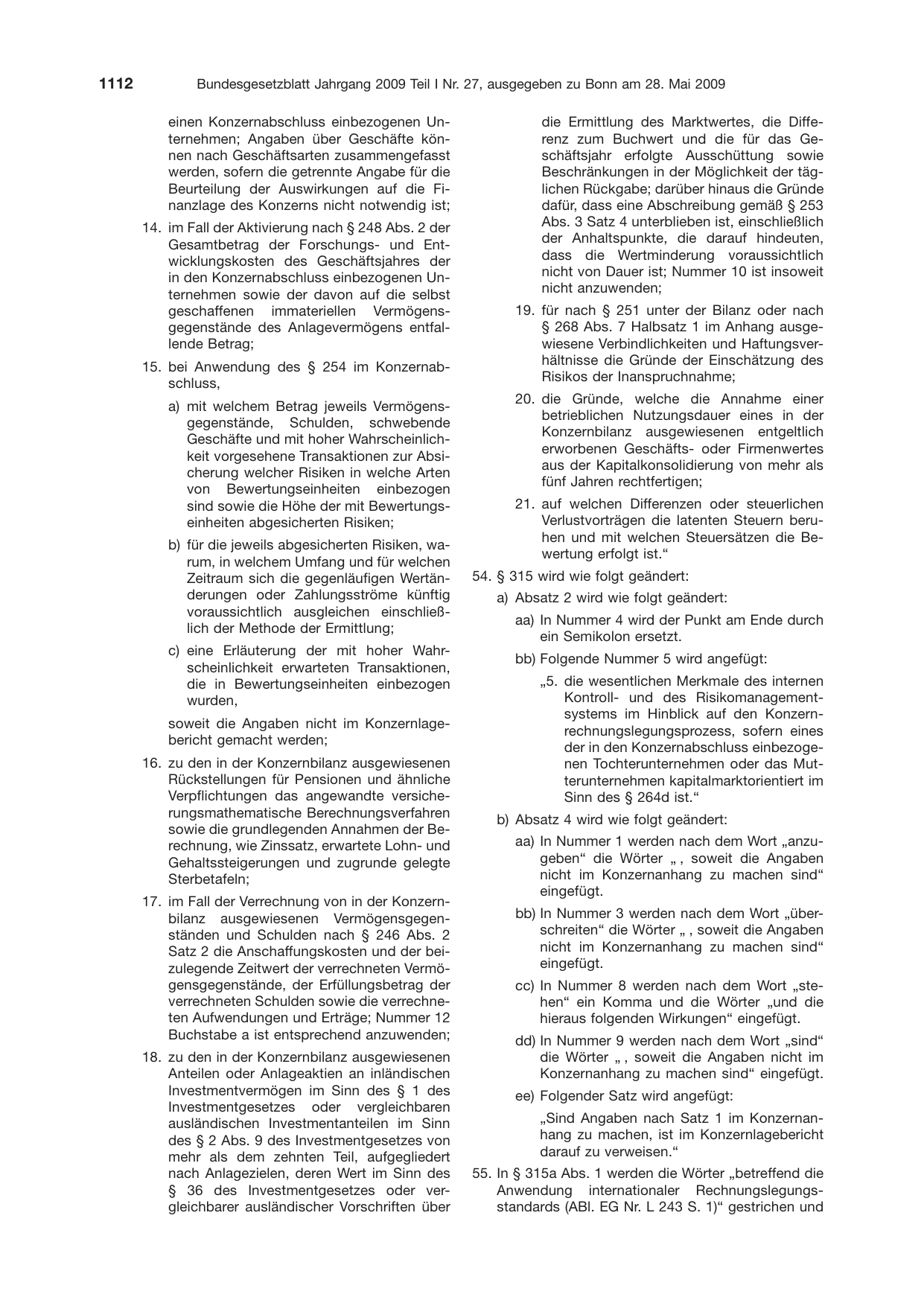 BGBl. 2009, Seite 1112 — Originalseite als Abbildung