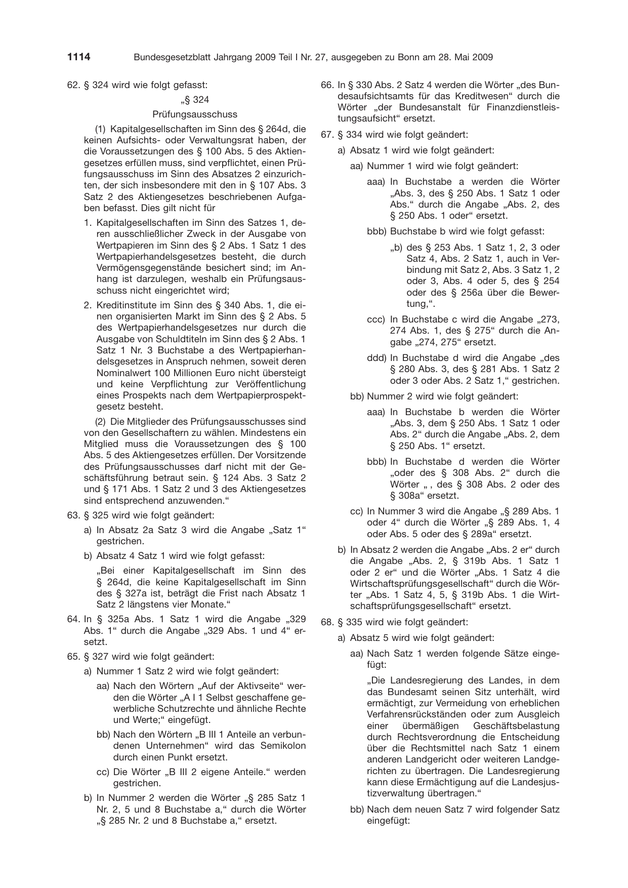 BGBl. 2009, Seite 1114 — Originalseite als Abbildung