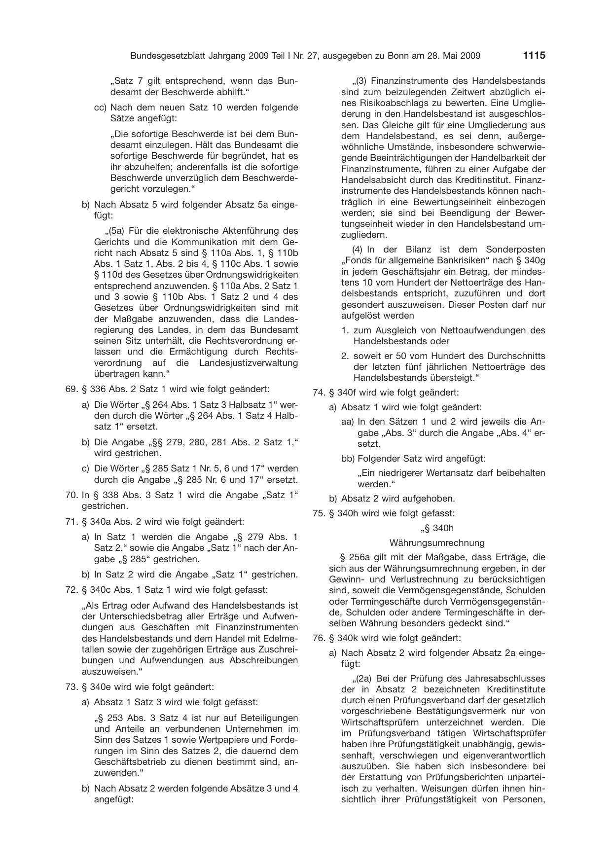 BGBl. 2009, Seite 1115 — Originalseite als Abbildung