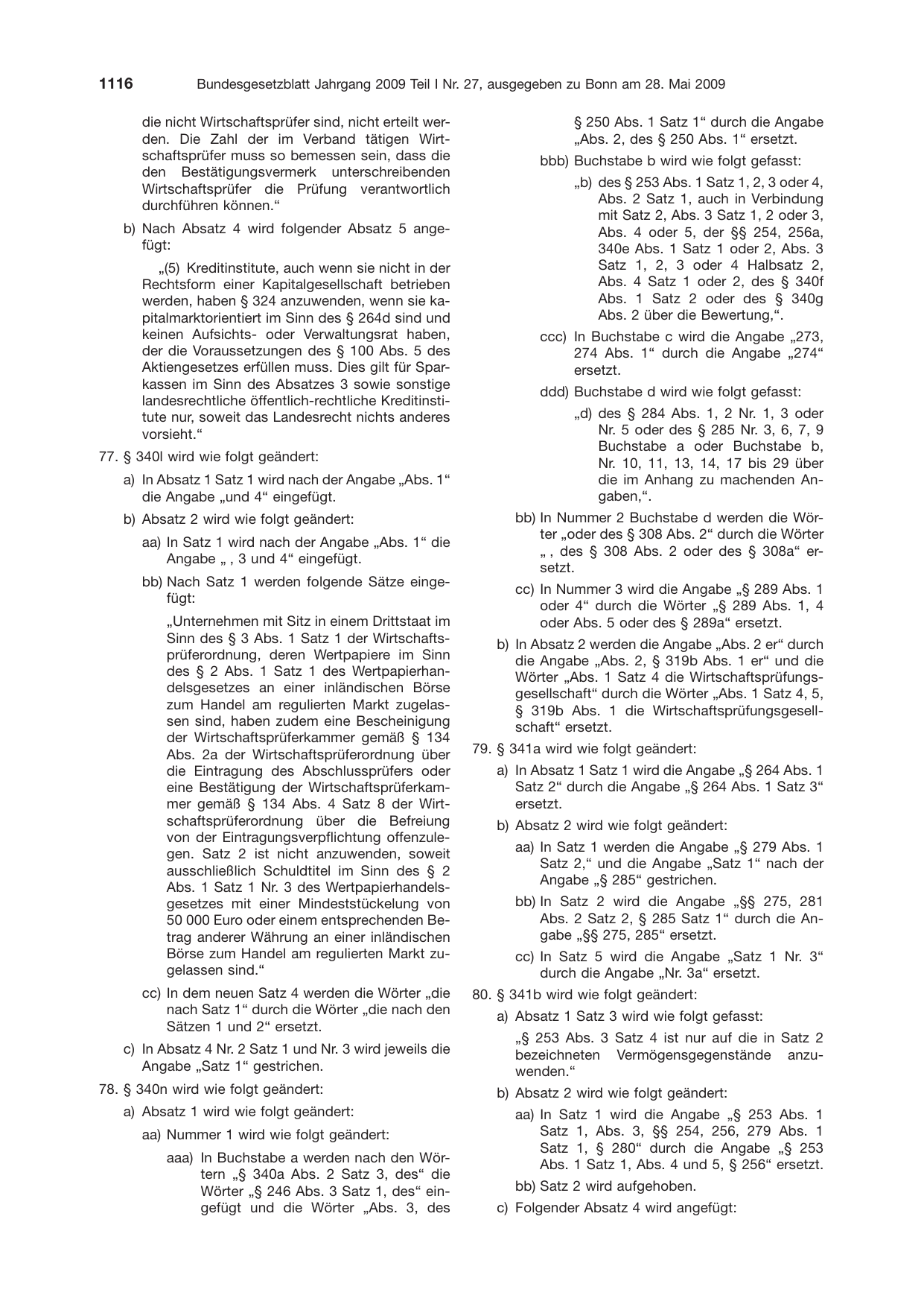BGBl. 2009, Seite 1116 — Originalseite als Abbildung