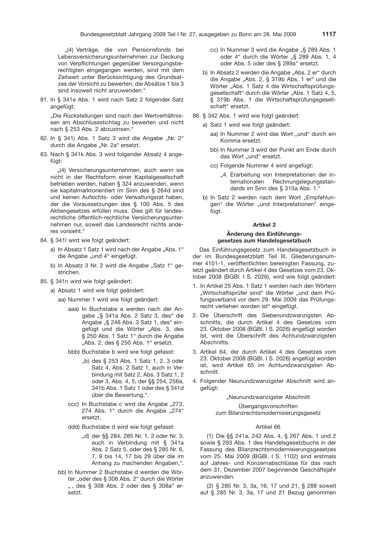 BGBl. 2009, Seite 1117 — Originalseite als Abbildung