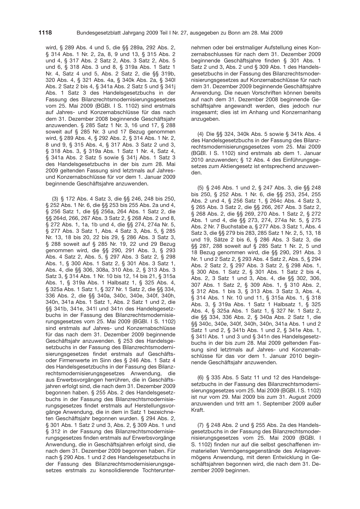 BGBl. 2009, Seite 1118 — Originalseite als Abbildung