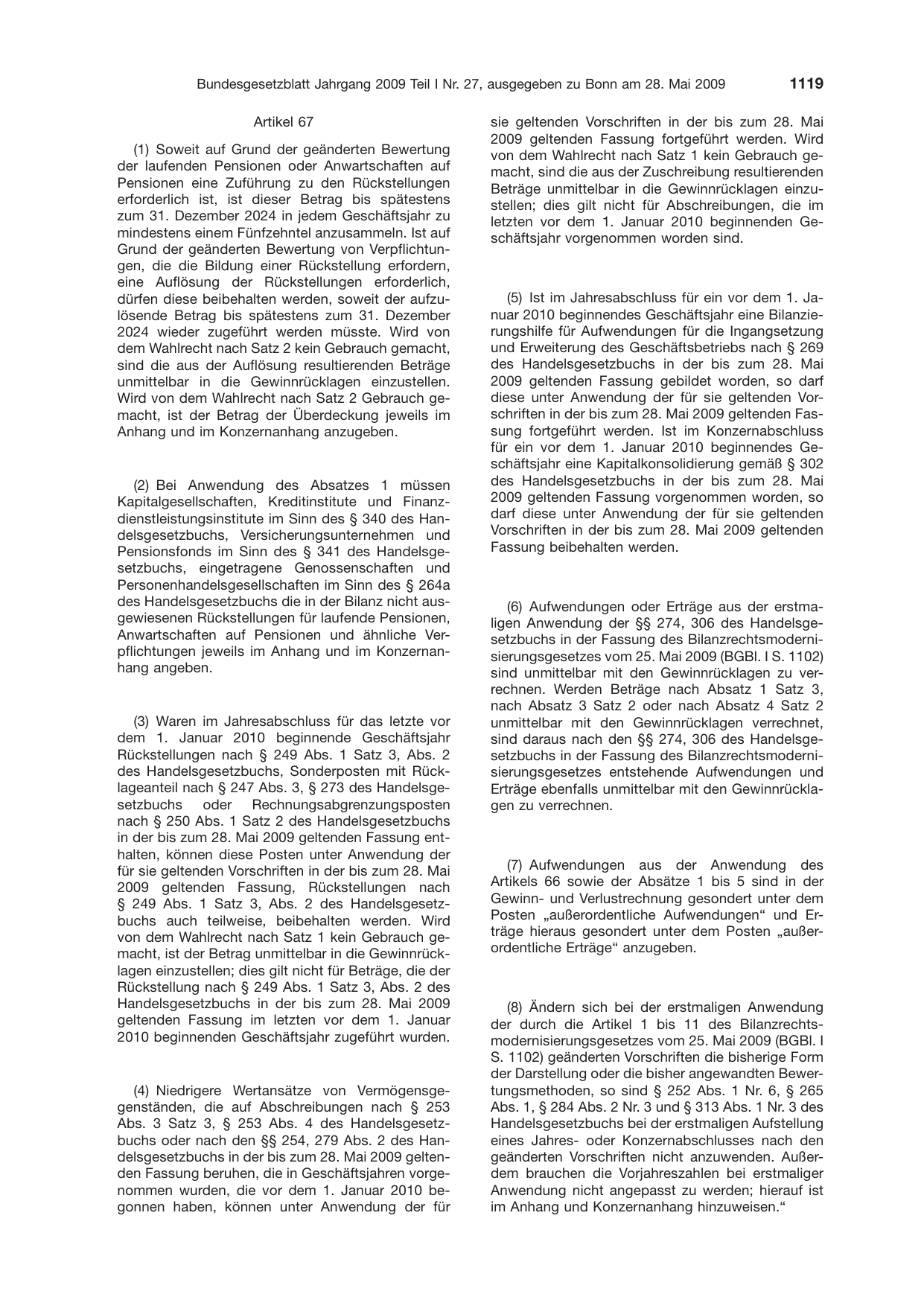 BGBl. 2009, Seite 1119 — Originalseite als Abbildung