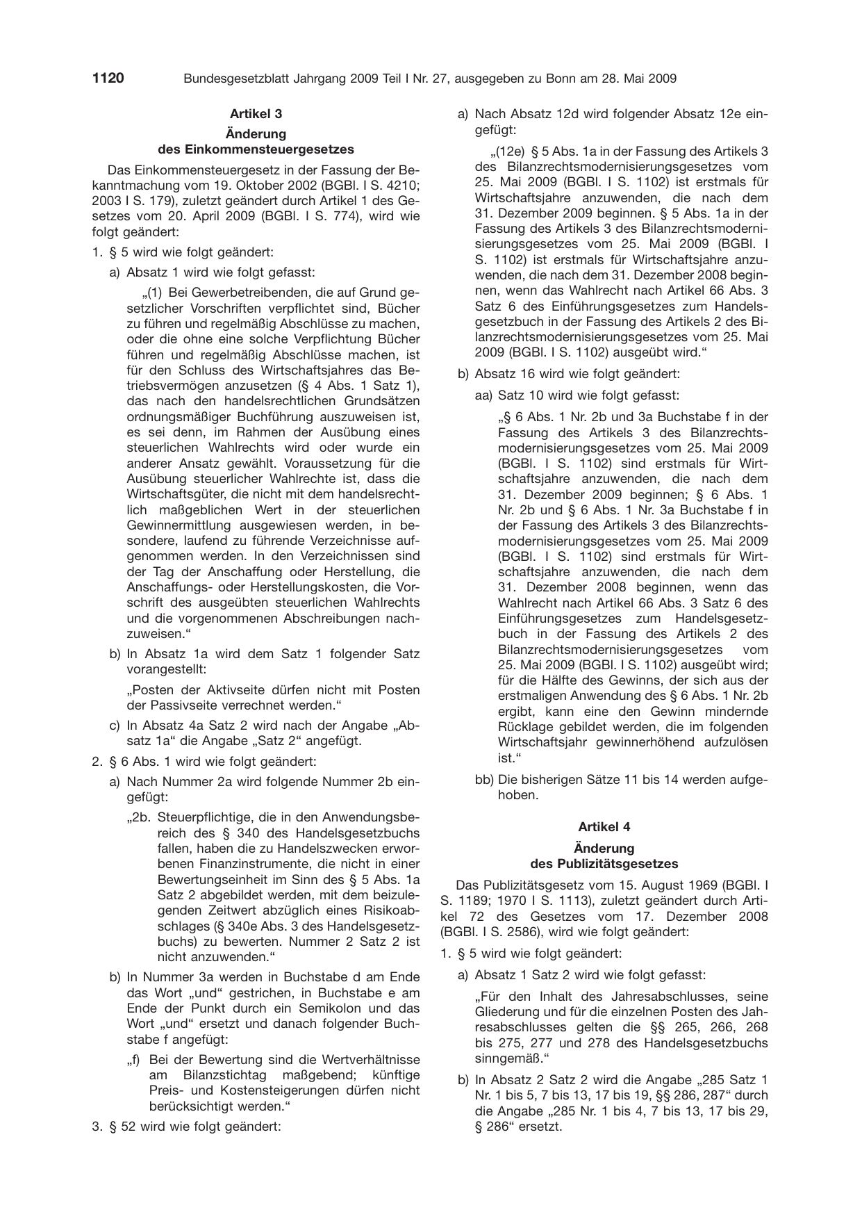 BGBl. 2009, Seite 1120 — Originalseite als Abbildung